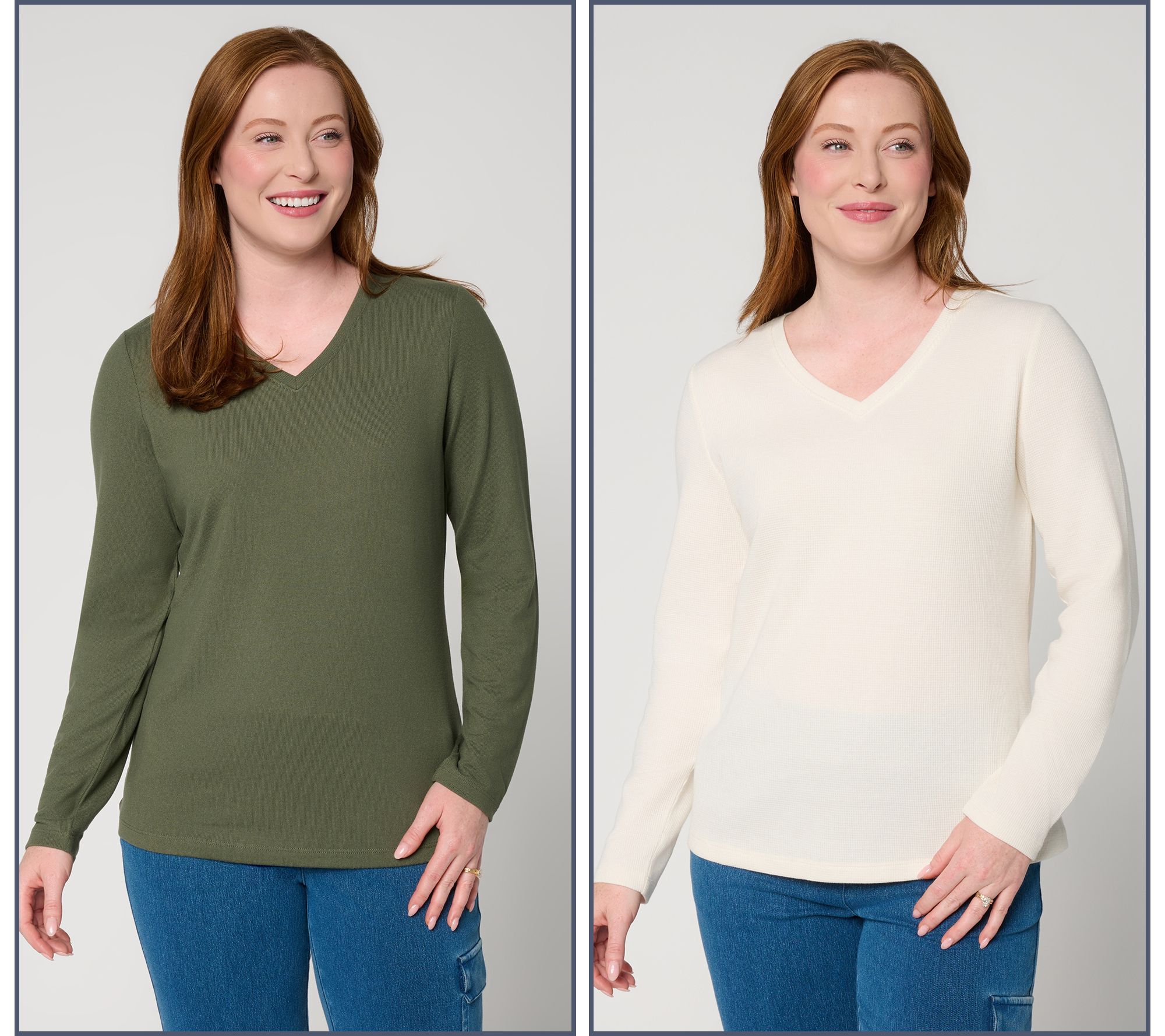 Denim & Co. Essentials Heavenly Jersey & Waffle Knit 2-Pack Tops