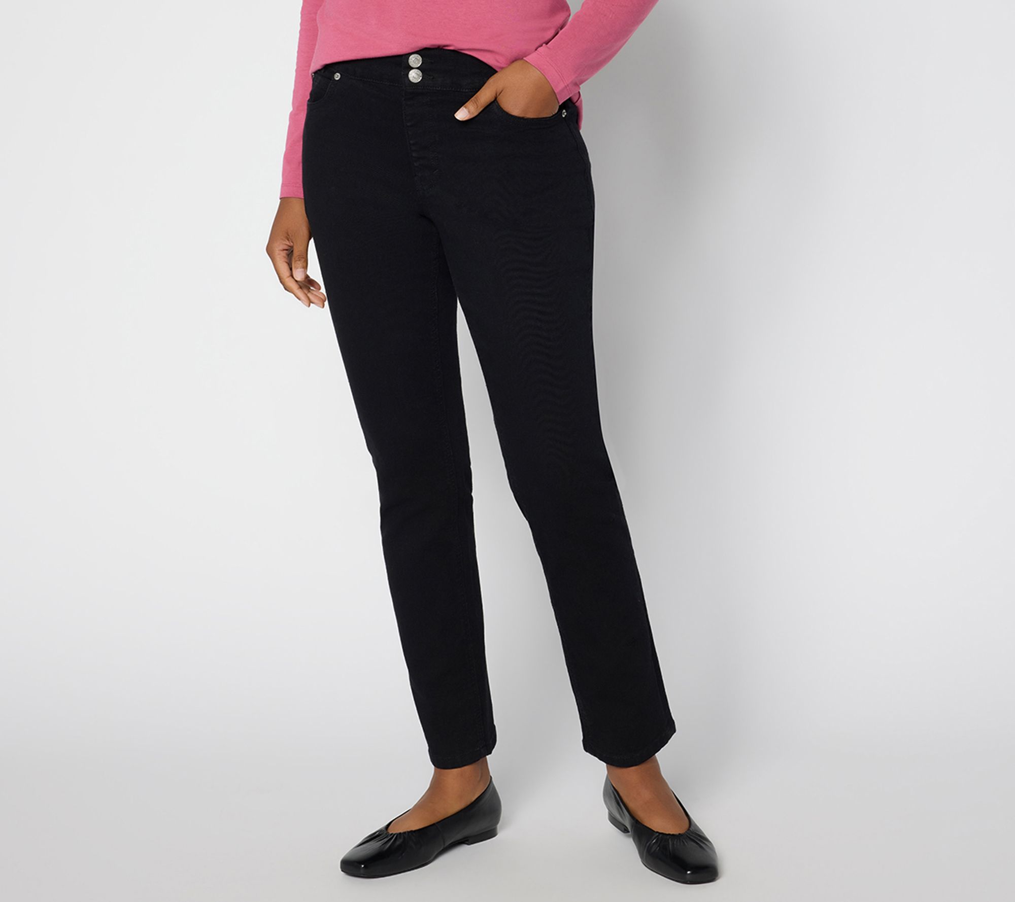 "As Is" Denim & Co. Reg Black Classic Stretch Double Button Jeans