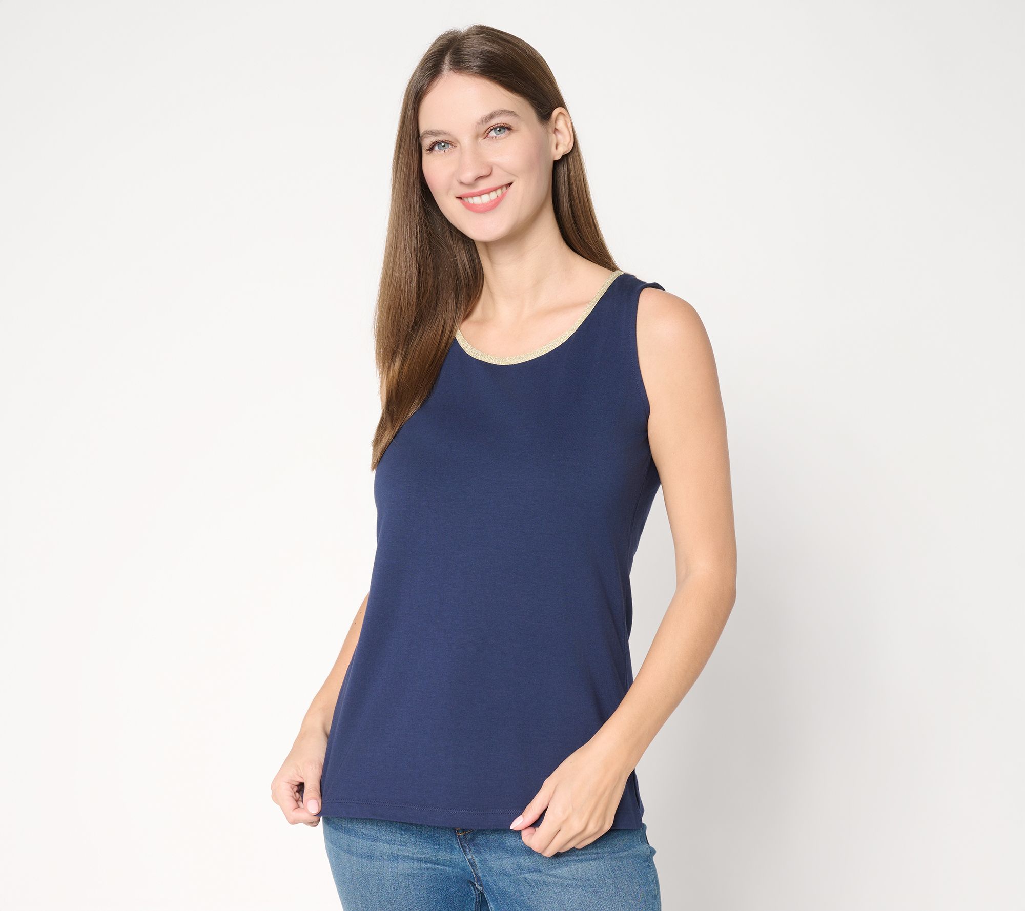 "As Is" Belle by Kim Gravel TripleLuxe Knit Nod to Nautical Gold Trim Tank