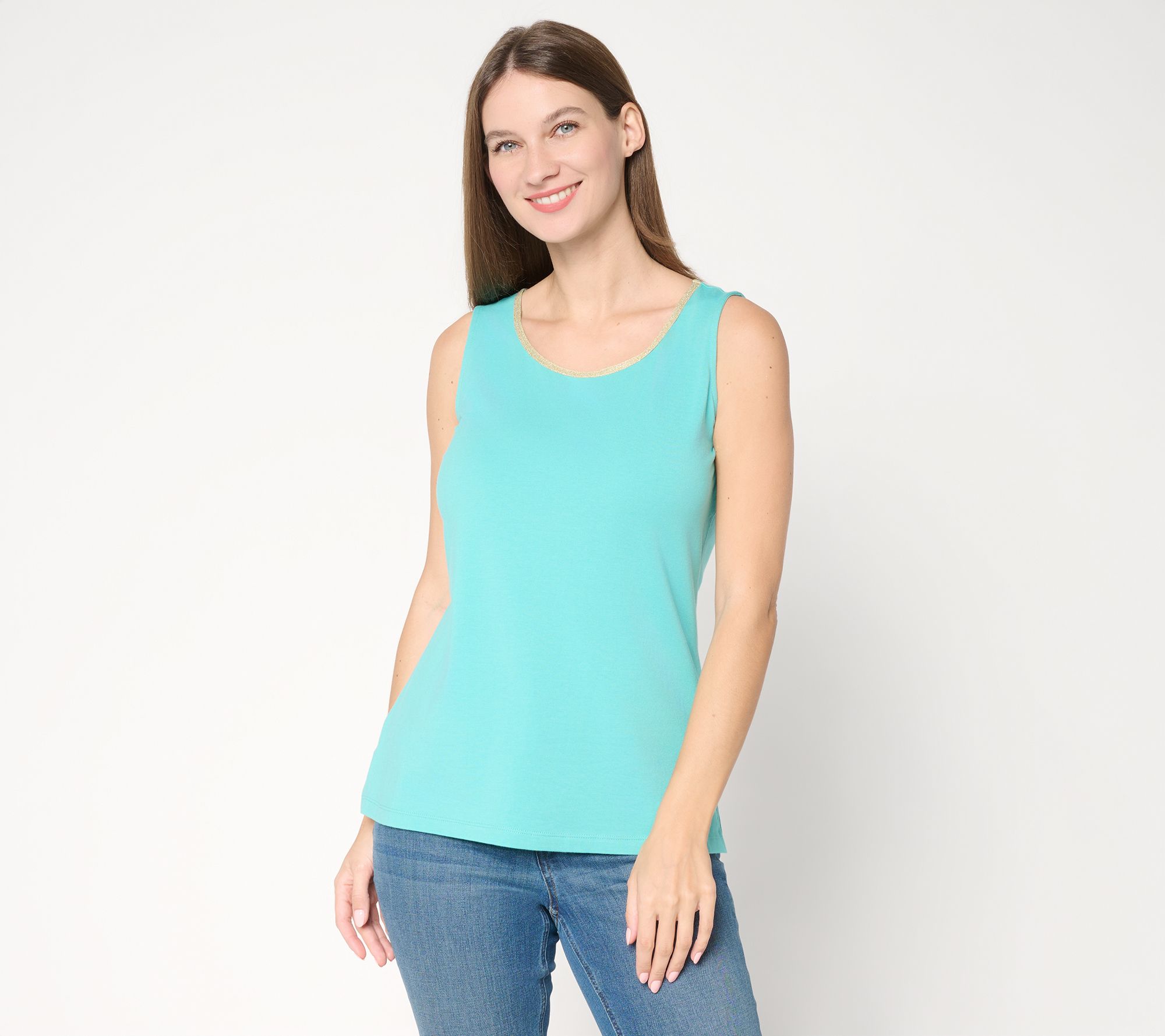 "As Is" Belle by Kim Gravel TripleLuxe Knit Nod to Nautical Gold Trim Tank