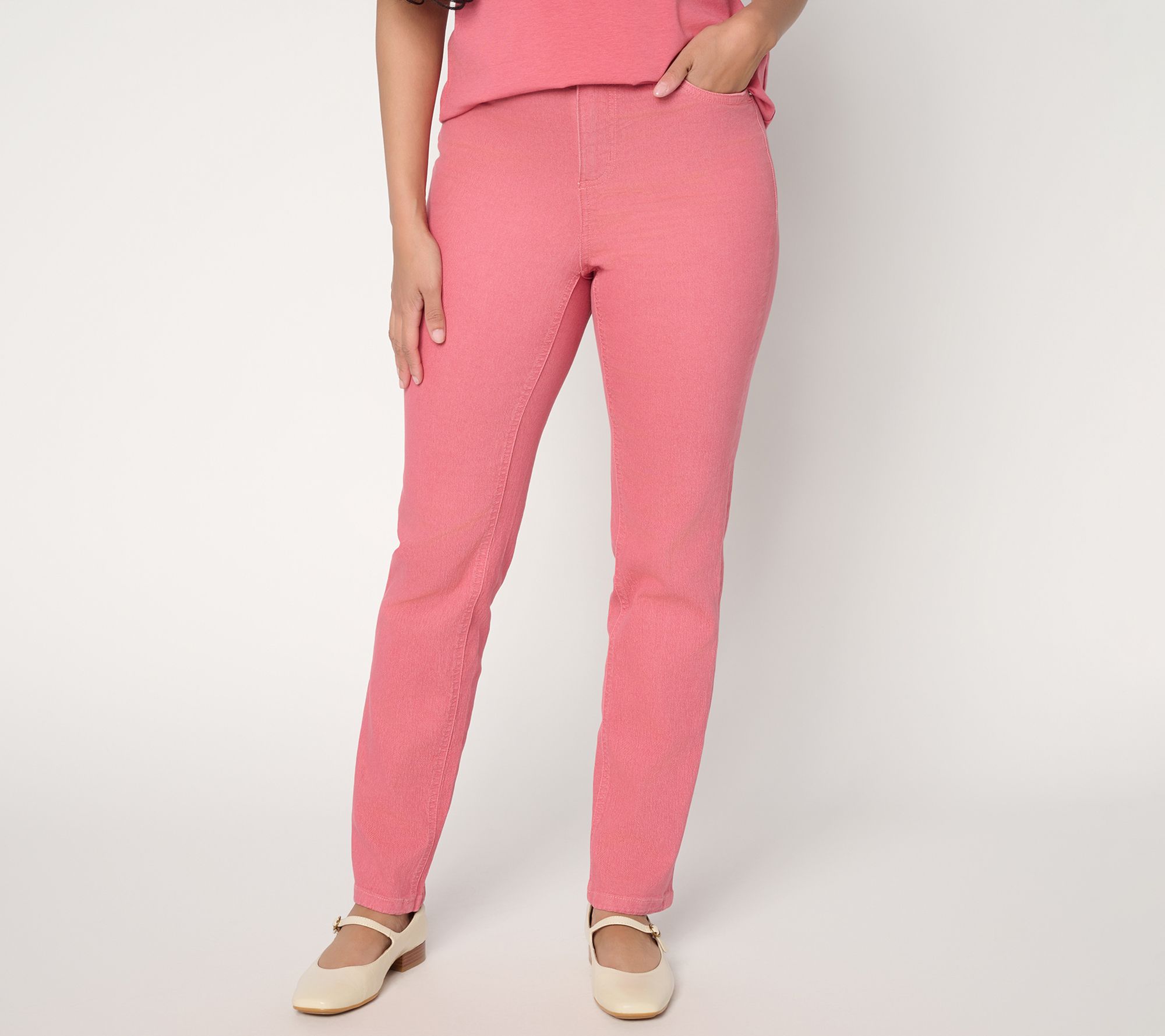 "As Is" Denim & Co. Petite Classic Stretch Straight Leg Colored Jean