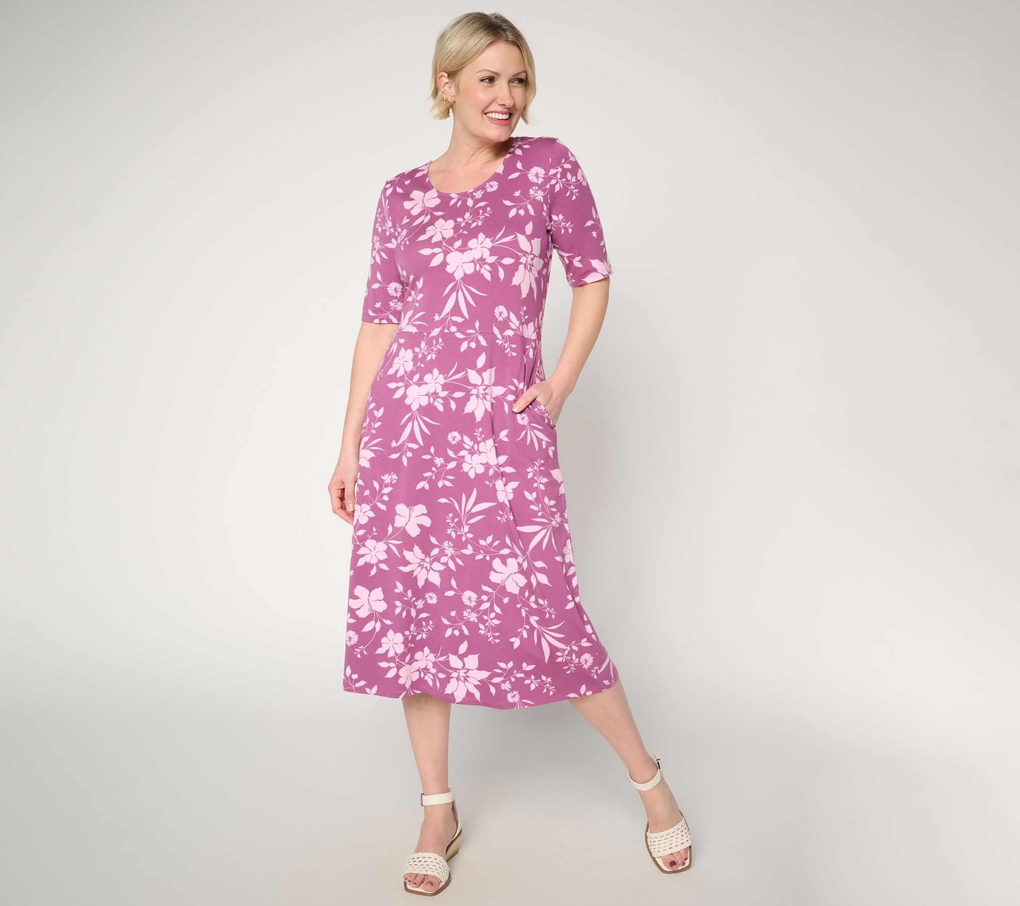 "As Is" Denim & Co. Petite So Soft Jersey Elbow Sleeve Midi Dress