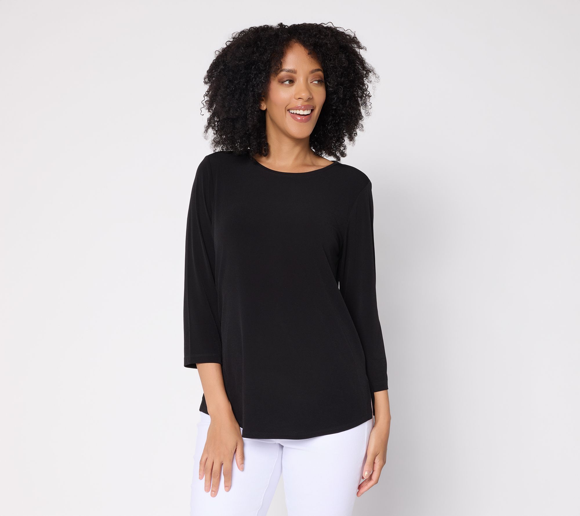 "As Is" Susan Graver Essentials LiquidKnit Crew Neck 3/4Slv Top