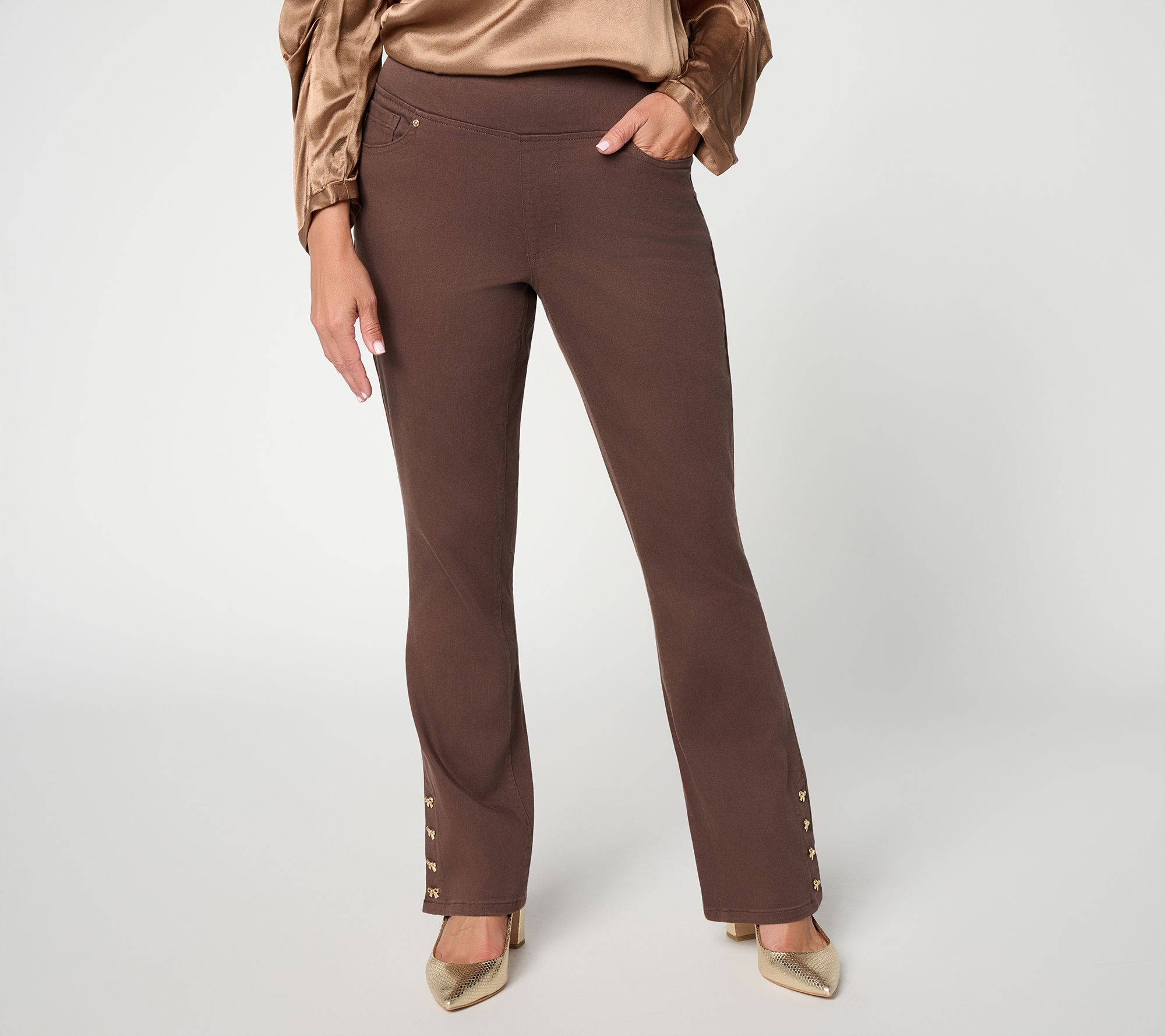 Belle by Kim Gravel Petite Primabelle Twill Bow Button Jean