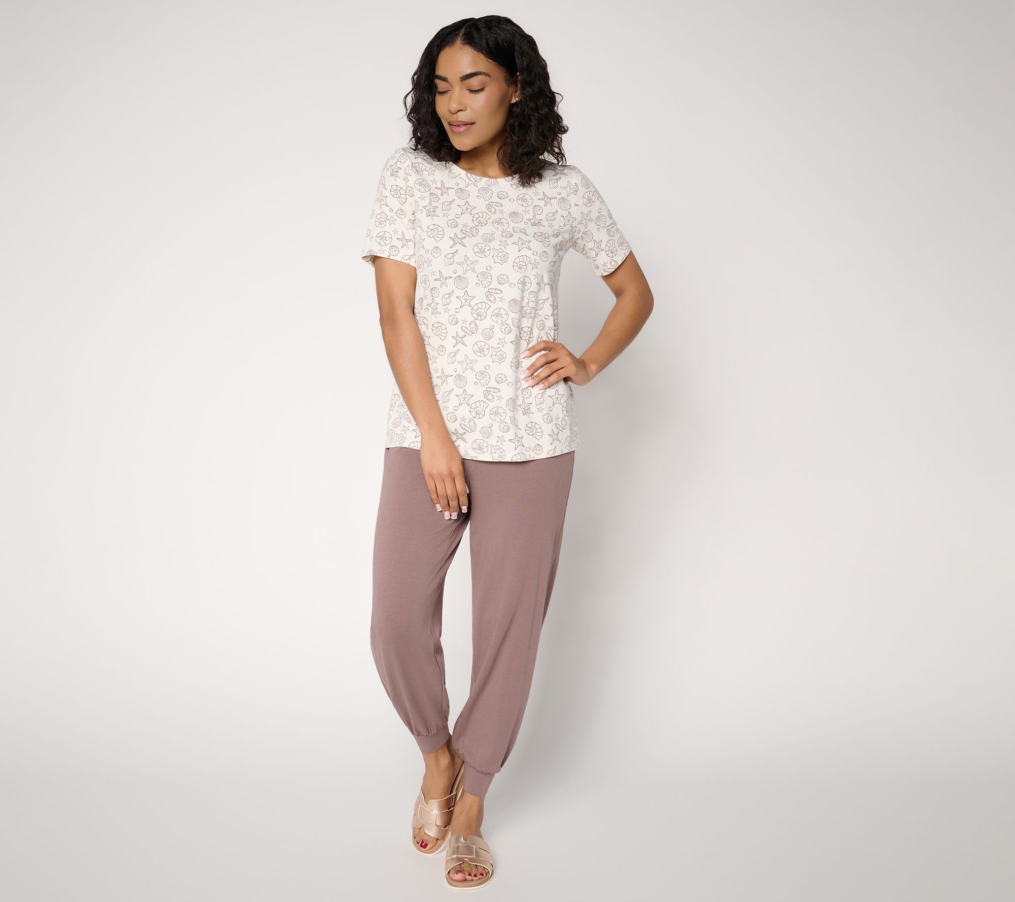 "As Is" AnyBody Regular Cozy Knit Printed Tee & Jogger Set