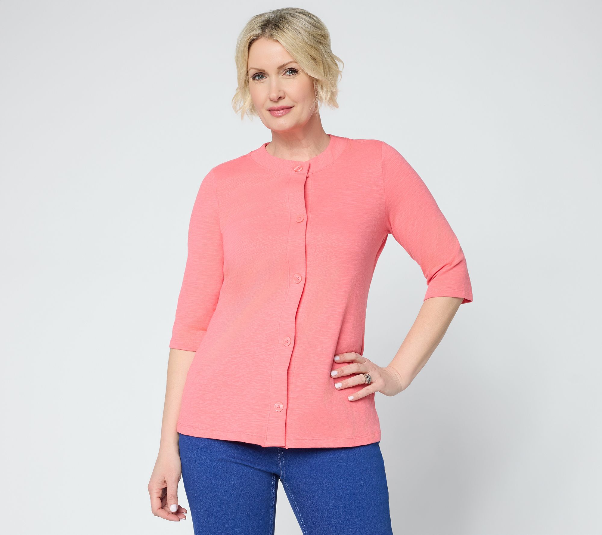 "As Is" Denim & Co. Essentials Textured Knit Ballet Sleeve Cardigan