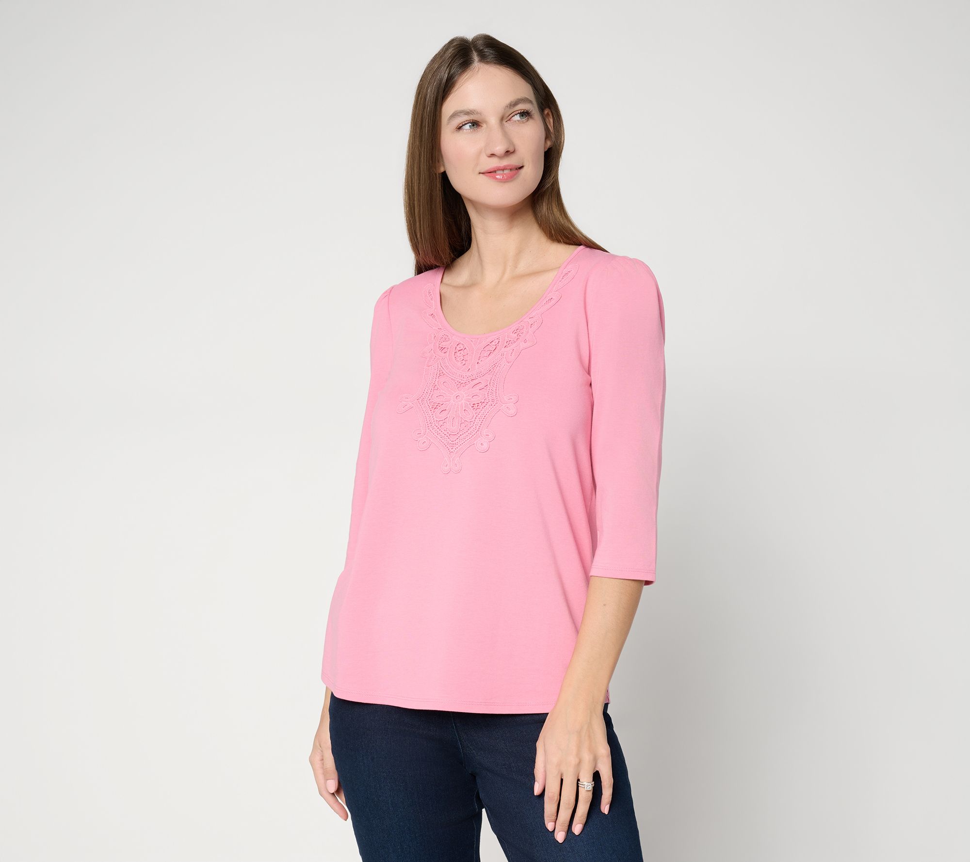 "As Is" Ree by the Pioneer Woman Scoop Neck Top with Lace Trim