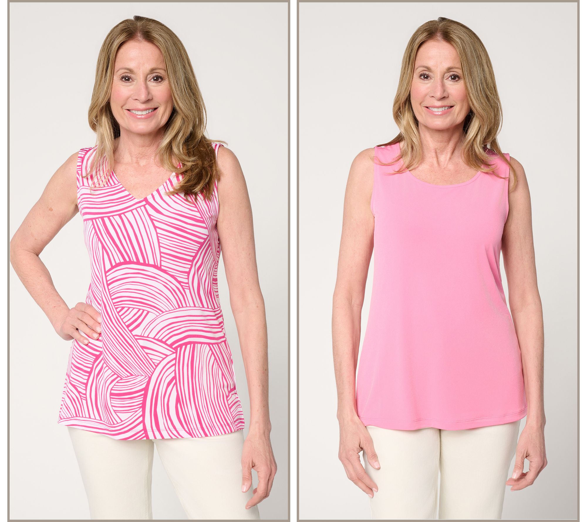 "As Is" Susan Graver Print & Solid Liquid Knit Set of 2 Tank Tops