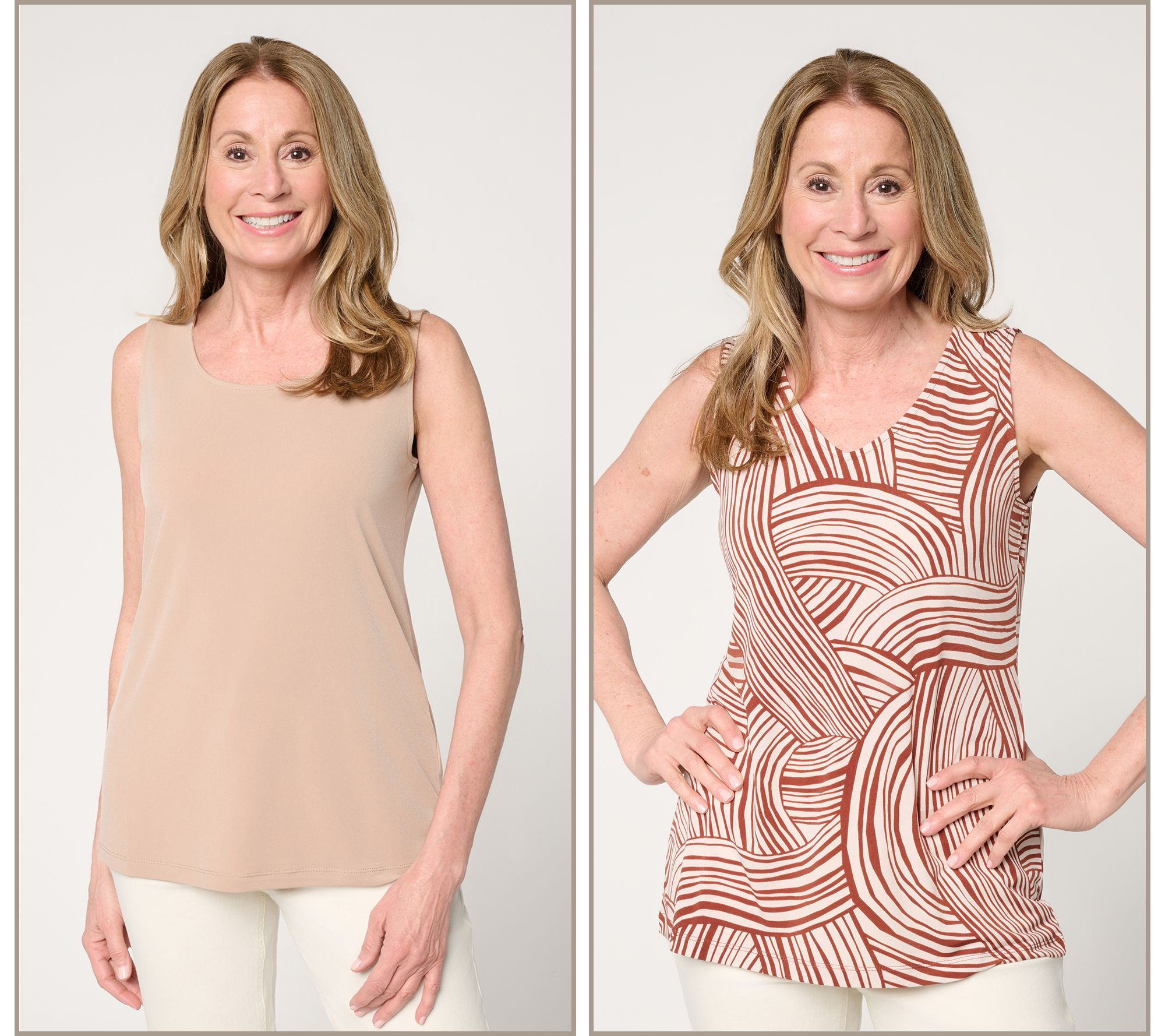 "As Is" Susan Graver Print & Solid Liquid Knit Set of 2 Tank Tops