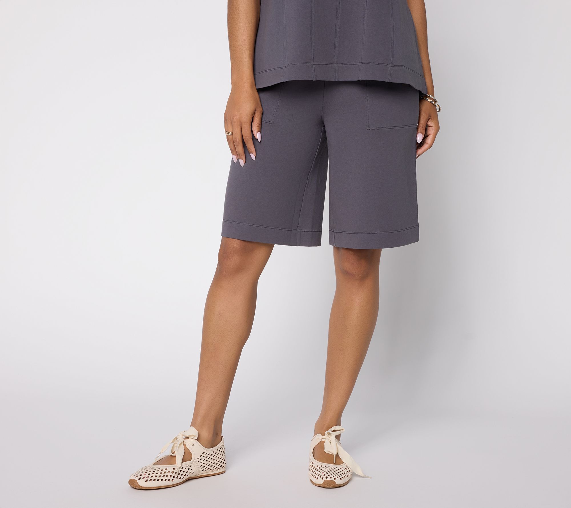 "As Is" LOGO Lounge by Lori Goldstein Petite Seamed Long Shorts