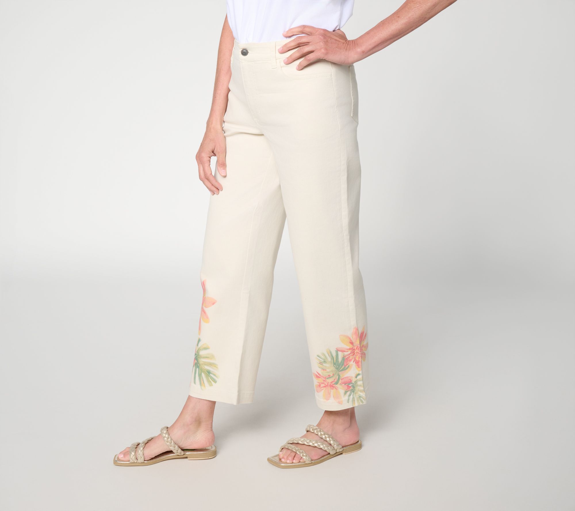 "As Is" Susan Graver Regular Stretch Denim Floral Printed Jean