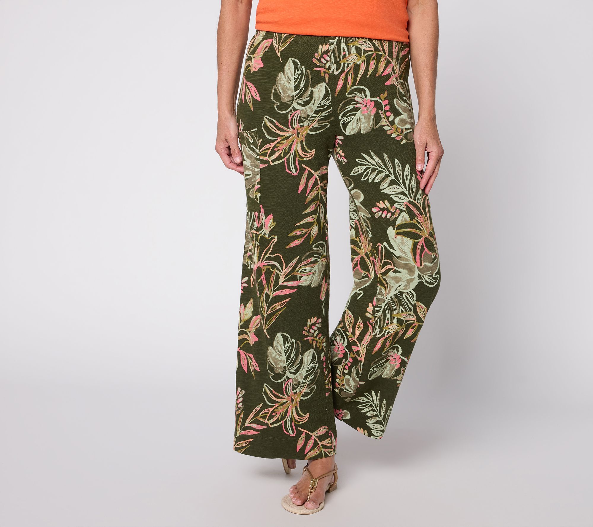 "As Is" Denim & Co. Petite Cotton Slub Wide Leg Cargo Ankle Pants