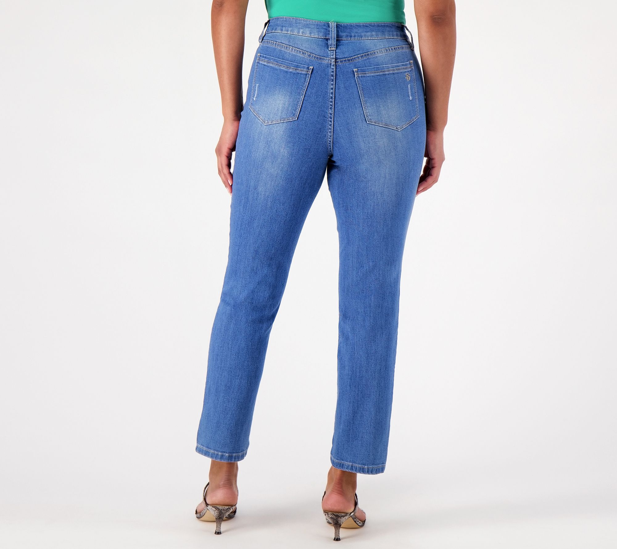 Susan Graver Straight Leg Distressed Ankle Jeans - QVC.com