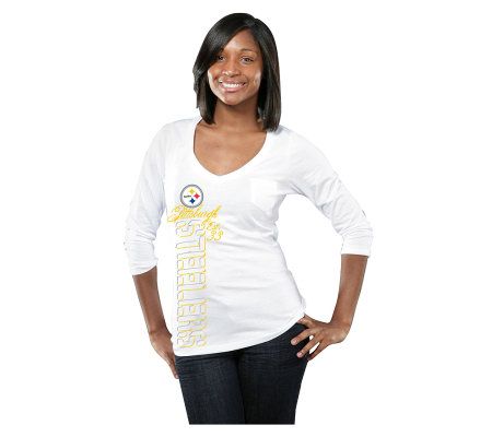 NFL Steelers Women's 3/4 Sleeve V-Neck T-Shirtwith Pocket 