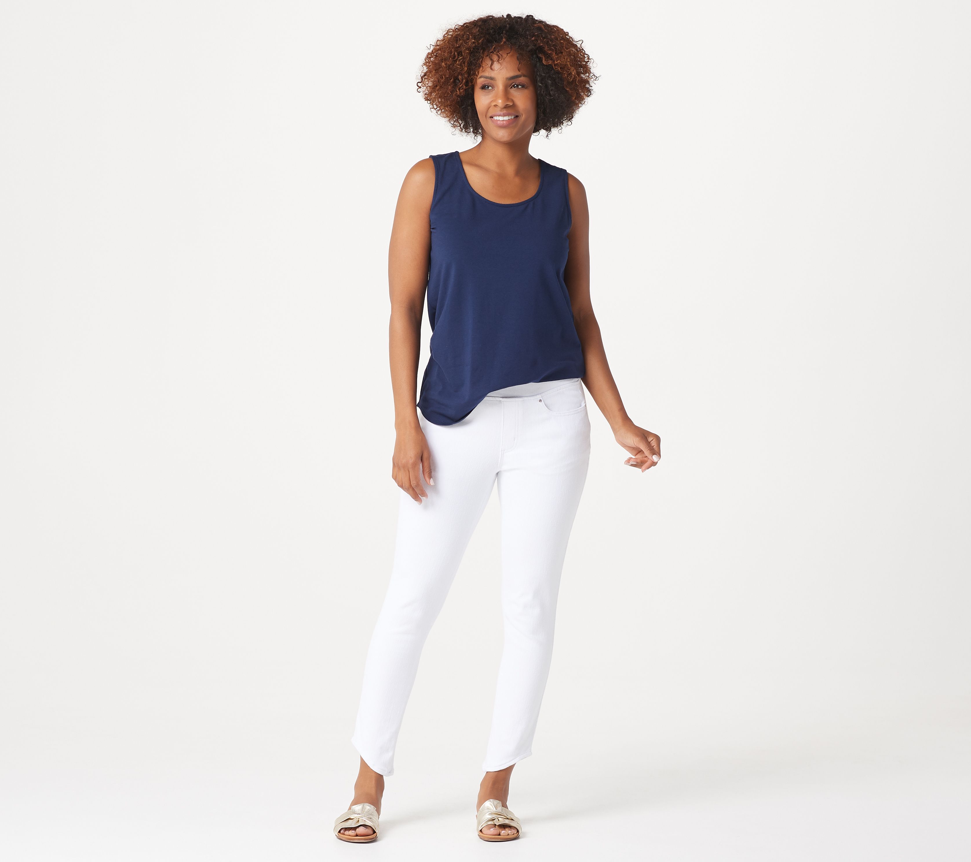 Belle by Kim Gravel Flexibelle Pull-On Jeans with Curved Hem - QVC.com