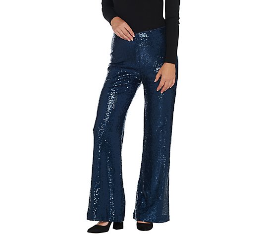 Martha Stewart Regular Sequin Zip Front Wide Leg Pants Length Pants ...
