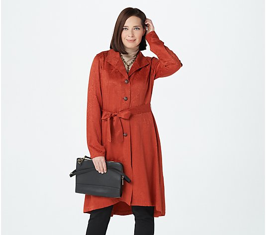 Dennis Basso Jacquard Woven Button-Front Duster