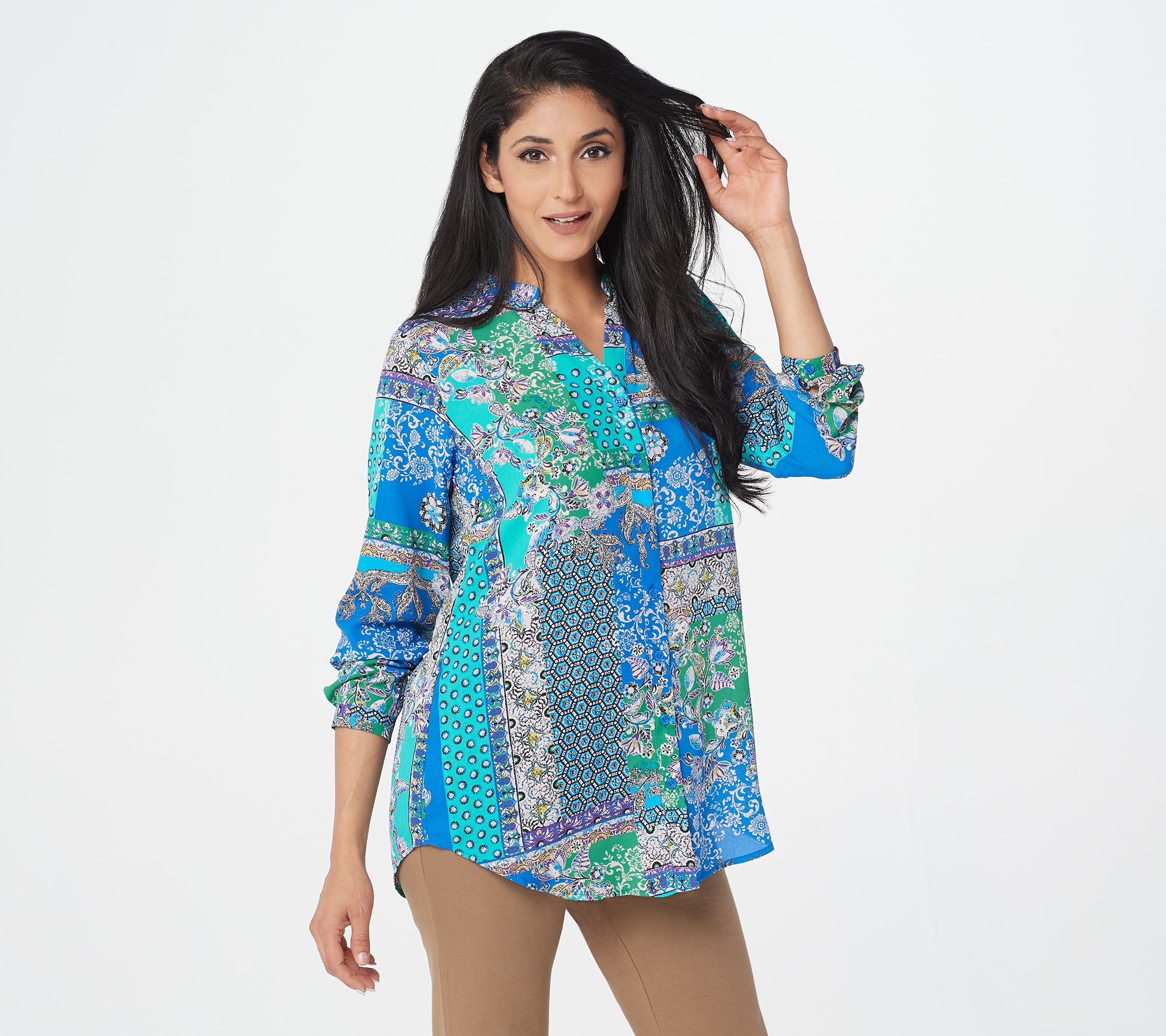 "As Is" Joan Rivers Patchwork Print Textured Blouse