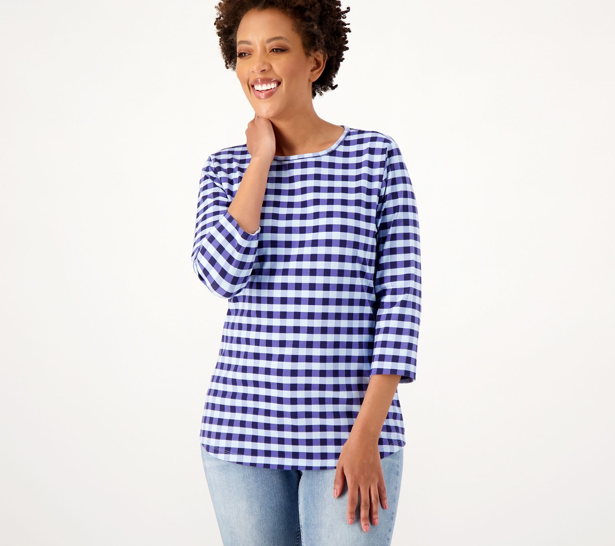 Denim & Co. Printed Perfect Jersey Crew Neck 3/4 Sleeve Top