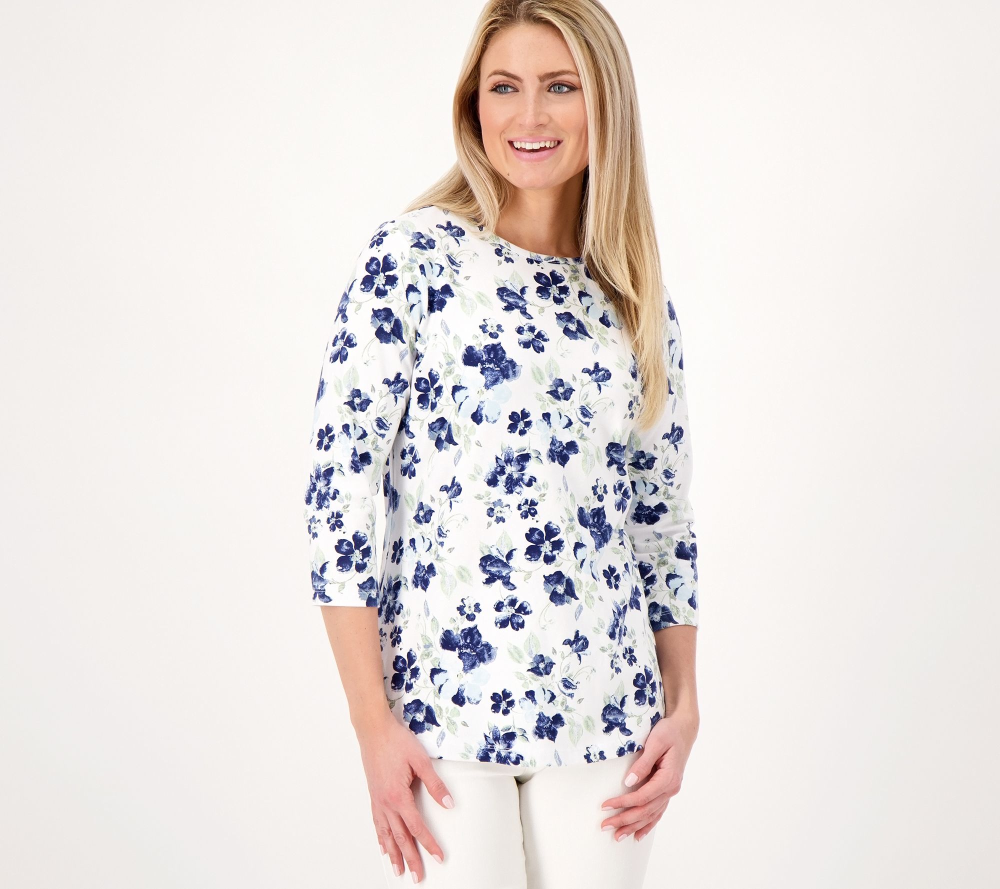 Denim & Co. Printed Perfect Jersey Crew Neck 3/4 Sleeve Top