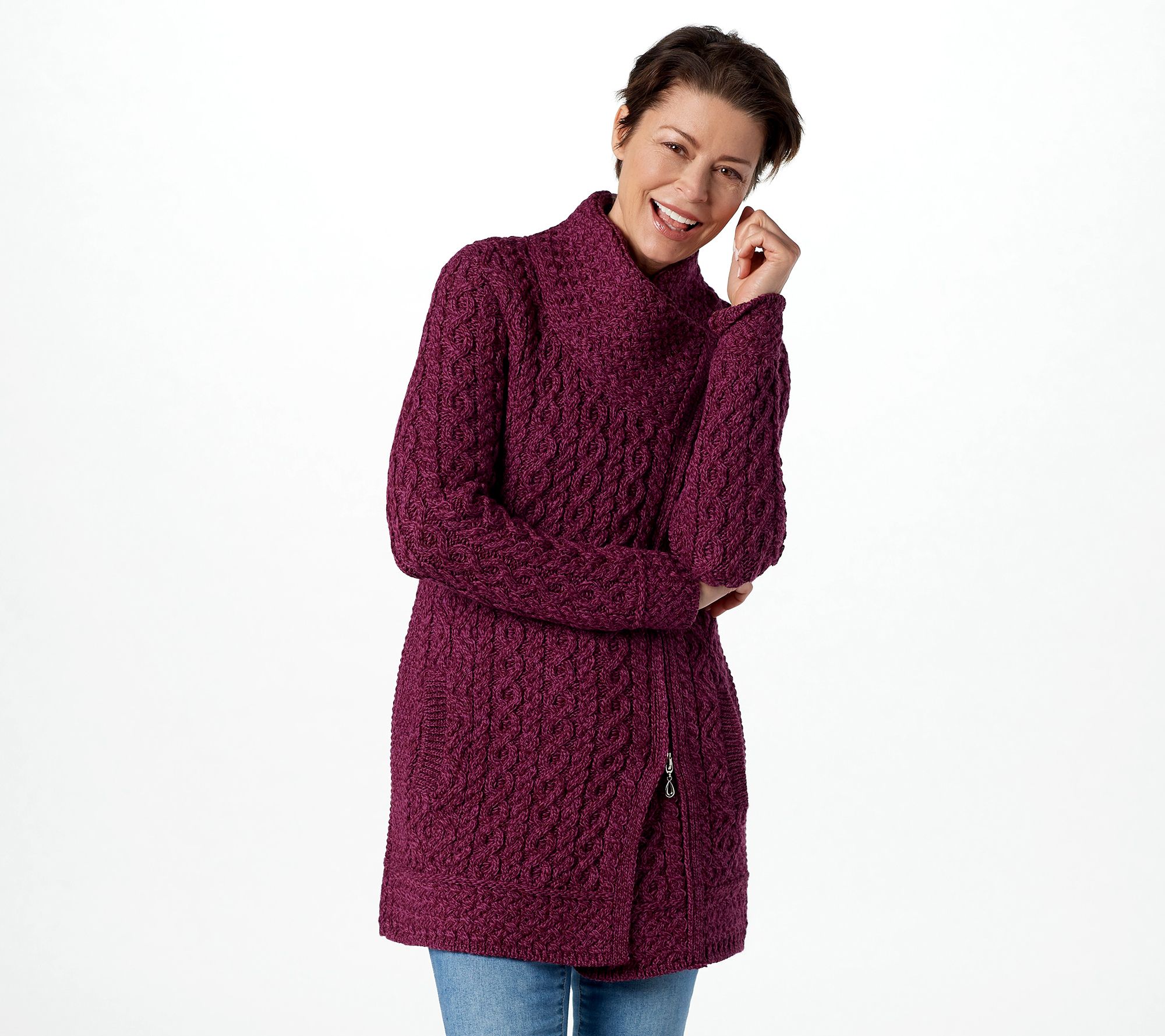 Aran Craft Regular Merino Wool Asymmetric Zip Front Sweater - QVC.com