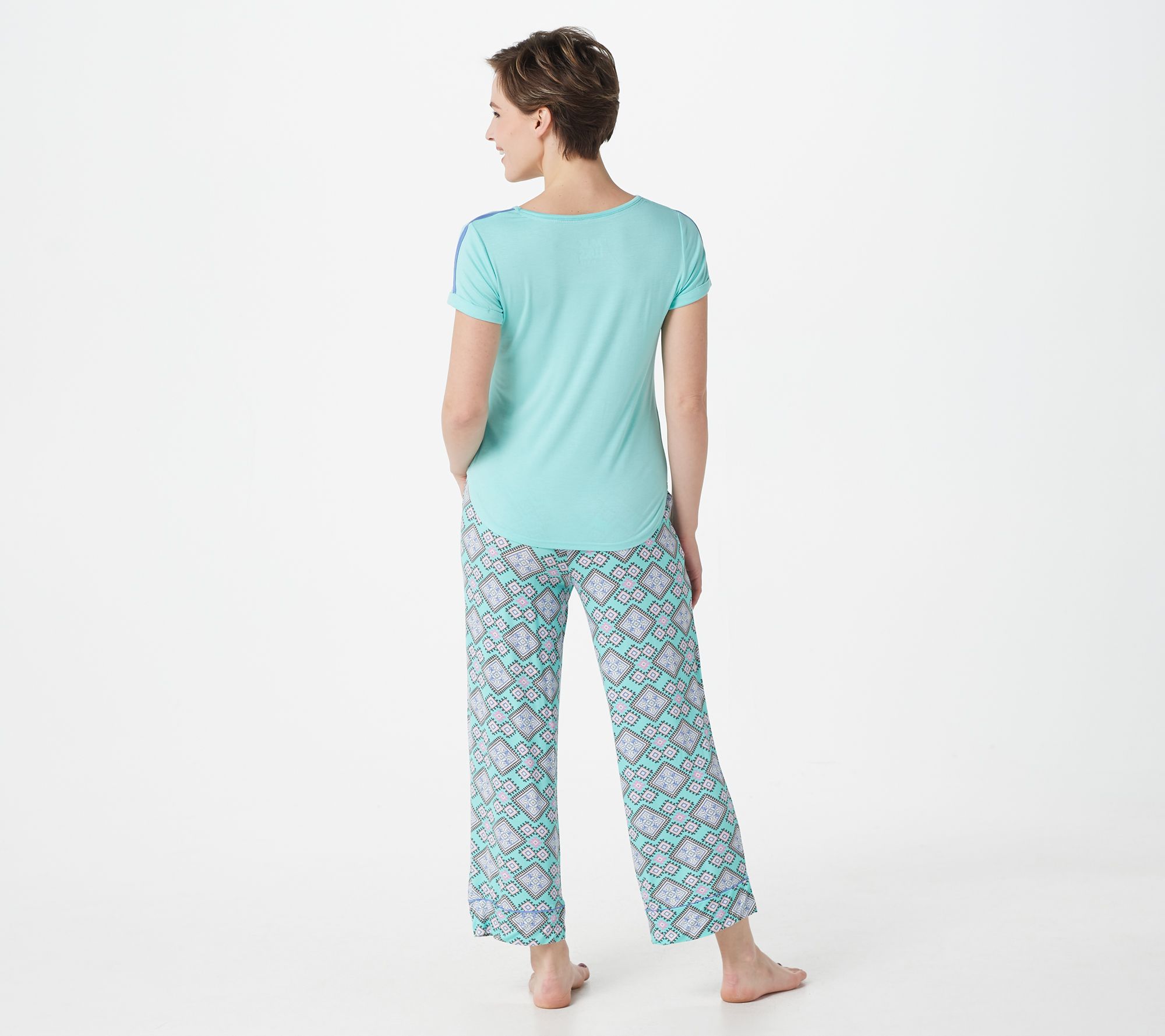 MUK LUKS Tee and Cropped Pant Set with Piping Detail - QVC.com