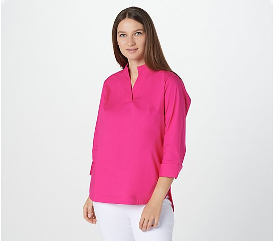 Belle by Kim Gravel Woven Cotton Collared Shirt with Pockets