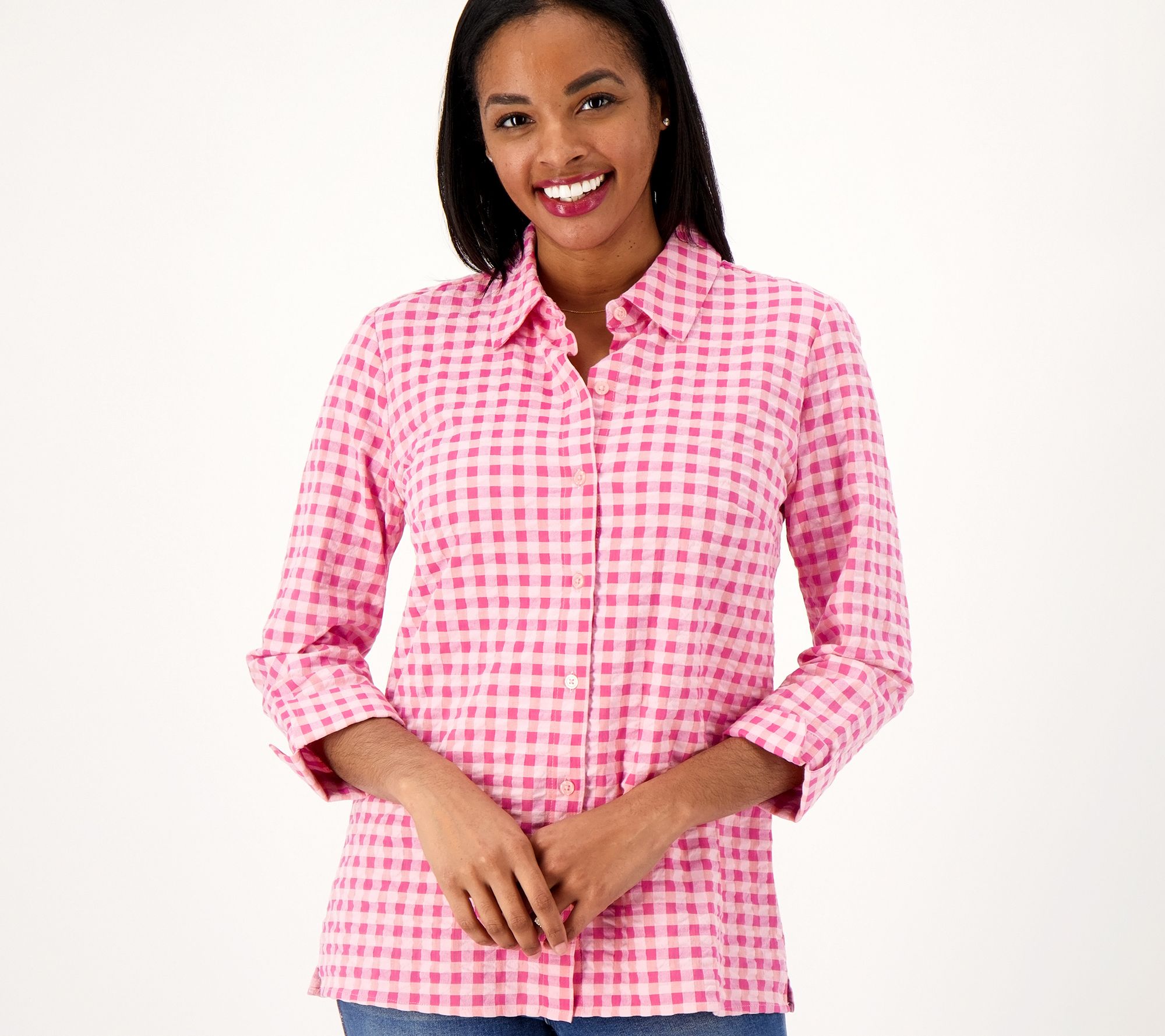 Denim & Co. Seersucker 3/4 Sleeve Shirt