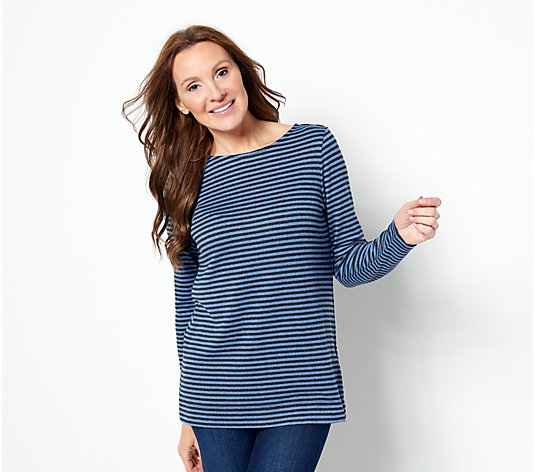 Susan Graver Weekend Striped Brushed Knit Top with Back Detail