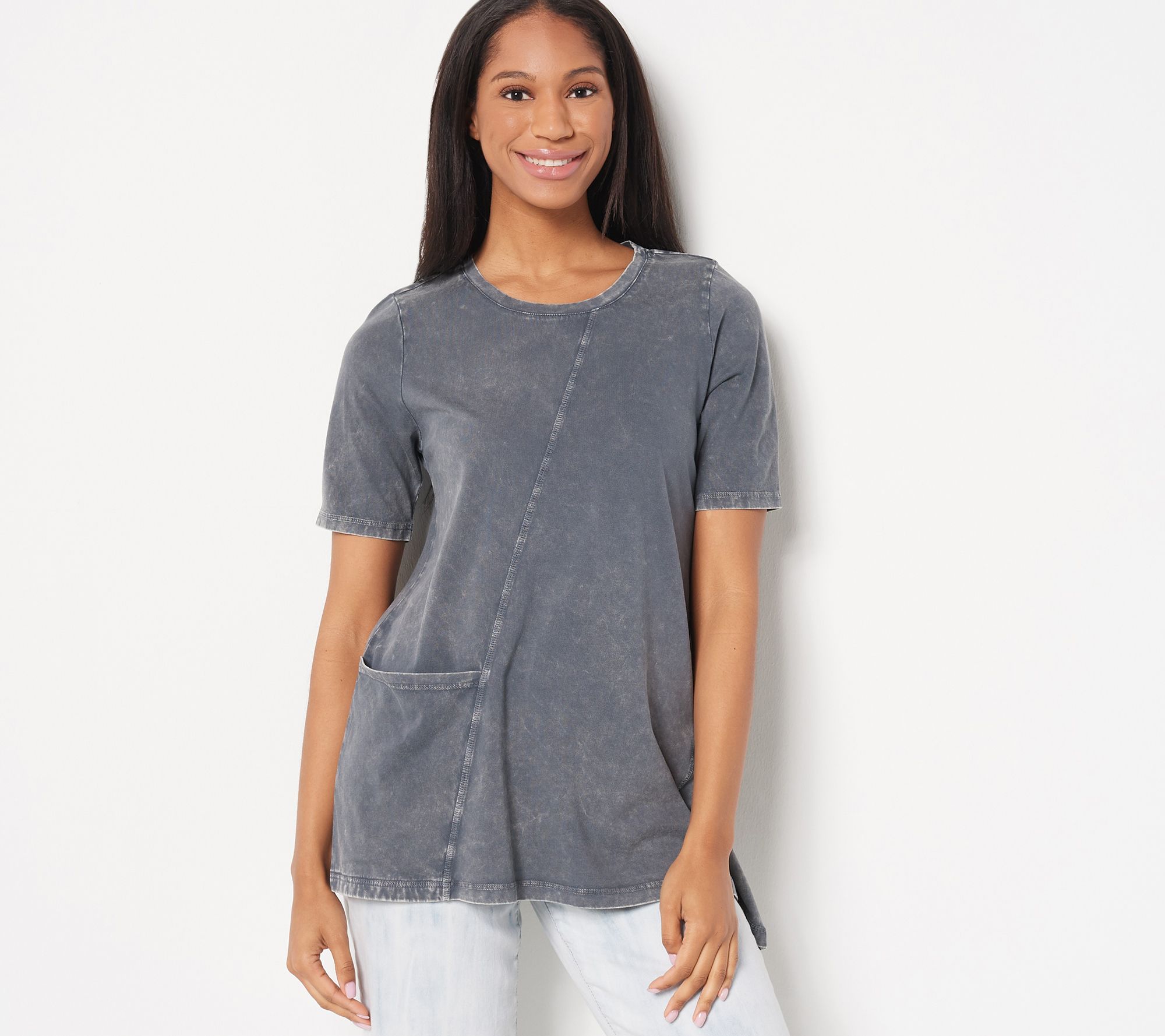 LOGO by Lori Goldstein Sun Faded Cotton Slub Asymmetric Top