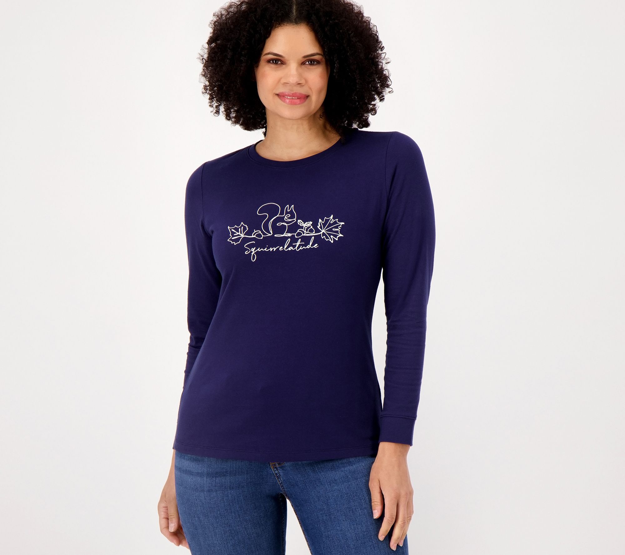 Denim & Co. Printed Perfect Jersey Round Neck Long Sleeve Top - QVC.com