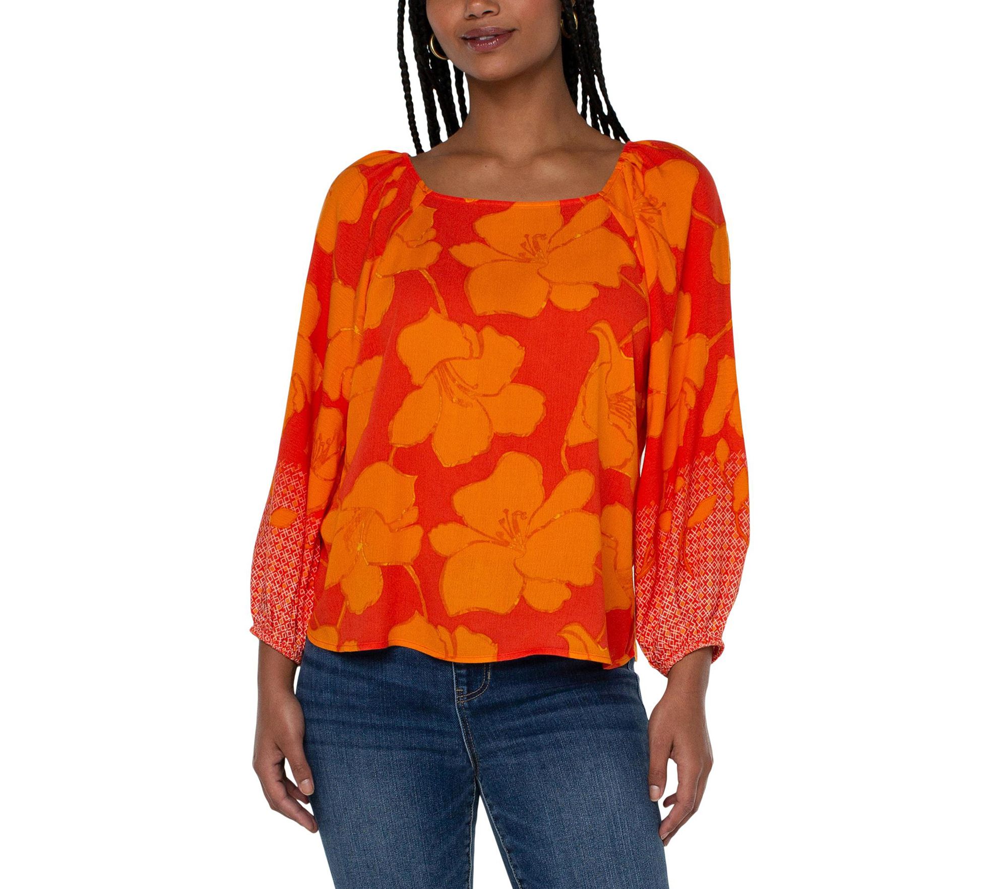 Liverpool Los Angeles 3/4 Pull Sleeve Square Neck Woven Top - QVC.com