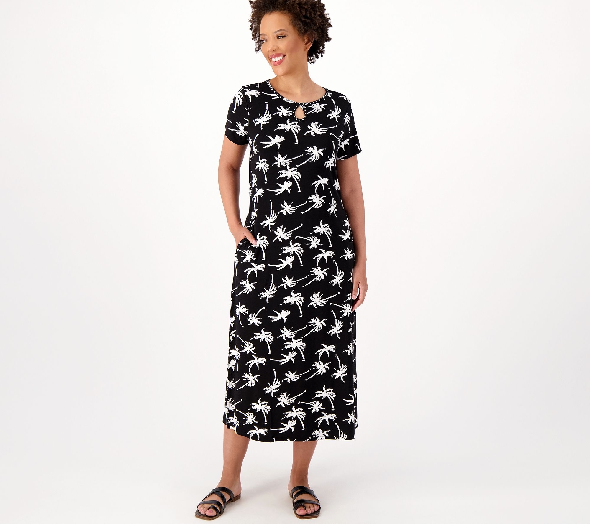 "As Is" Quacker Factory Palm Royal Rhinestone Maxi Dress