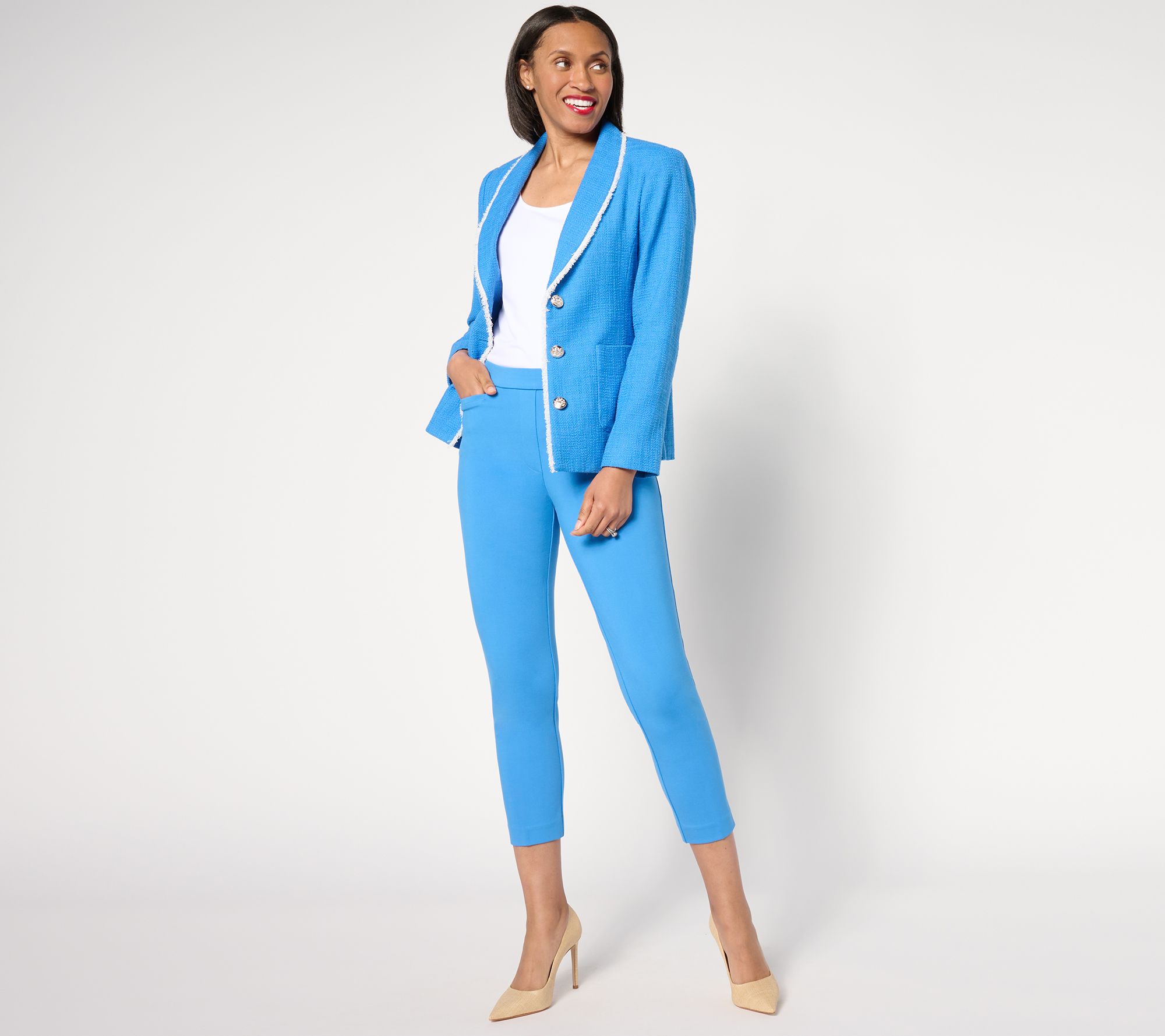 Susan Graver Status Stretch Ponte Knit Slim Leg Crop Pant