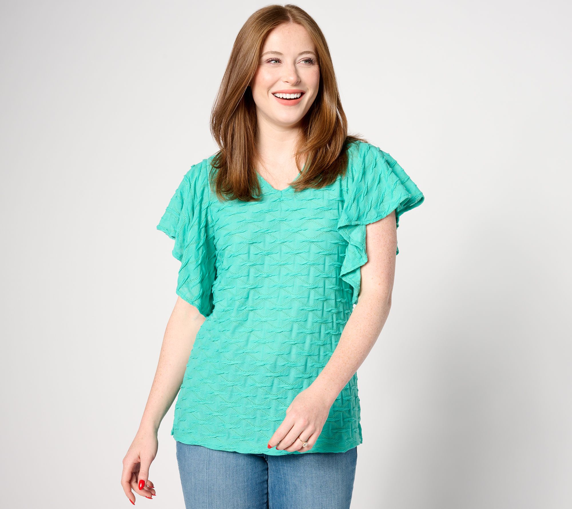 "As Is"Belle by Kim Gravel Wave Pointelle Flutter Sleeve Top