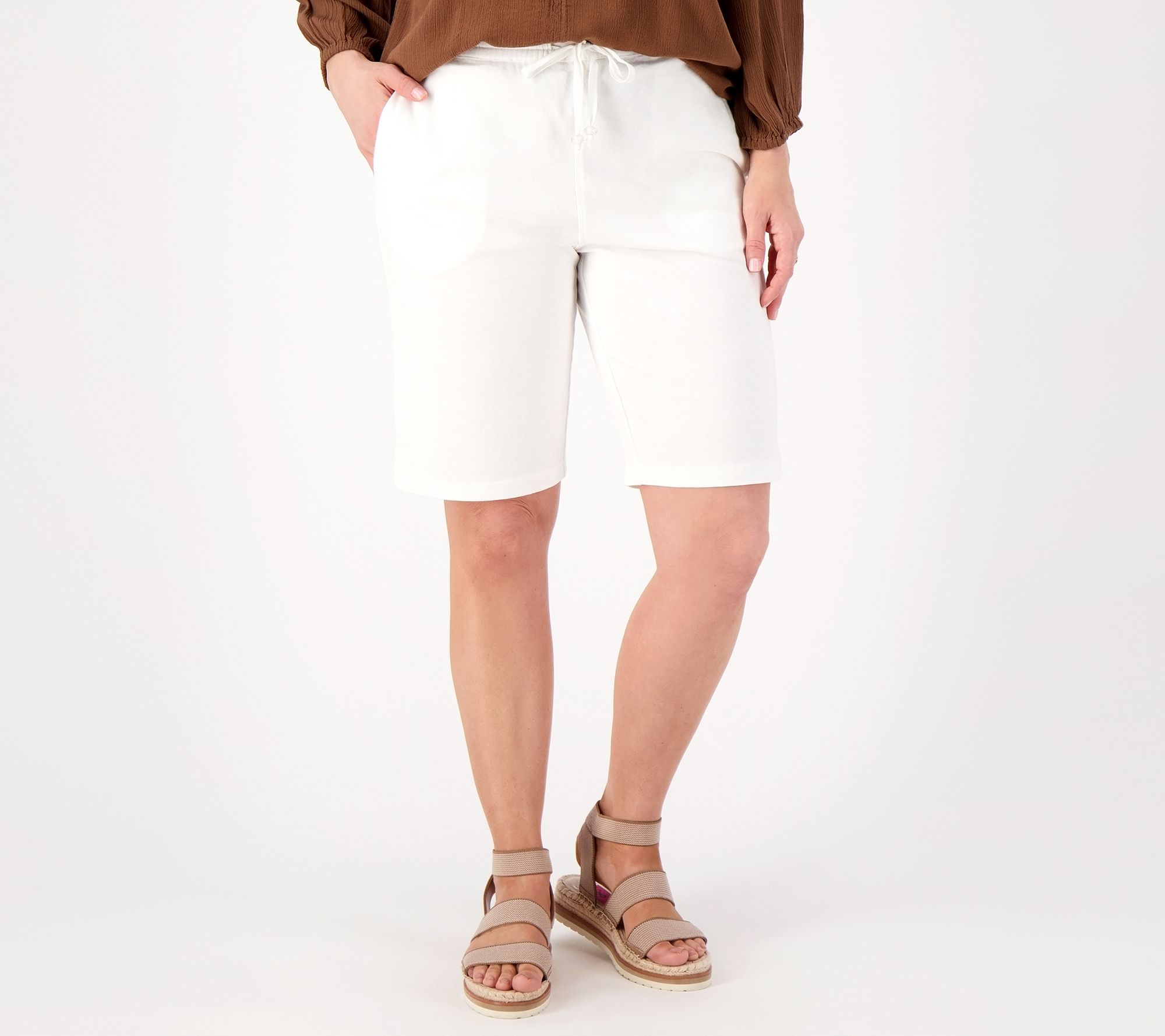 "As Is" Susan Graver Weekend Cotton Tie-Front Bermuda Shorts