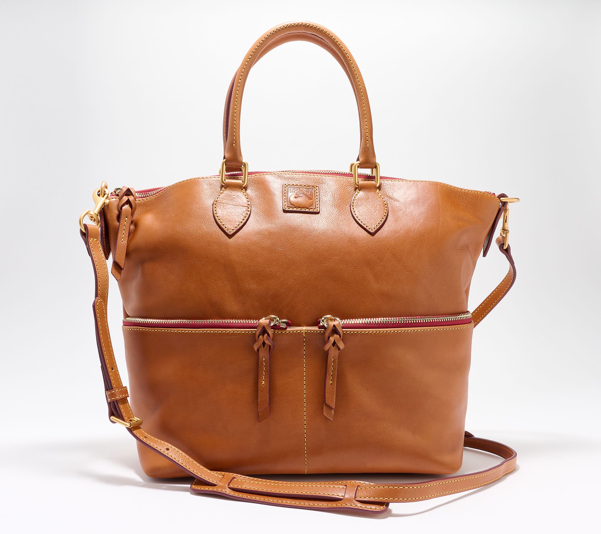 Dooney & Bourke Dillen Double Pocket Satchel in outlets Caramel Pebbled Leather