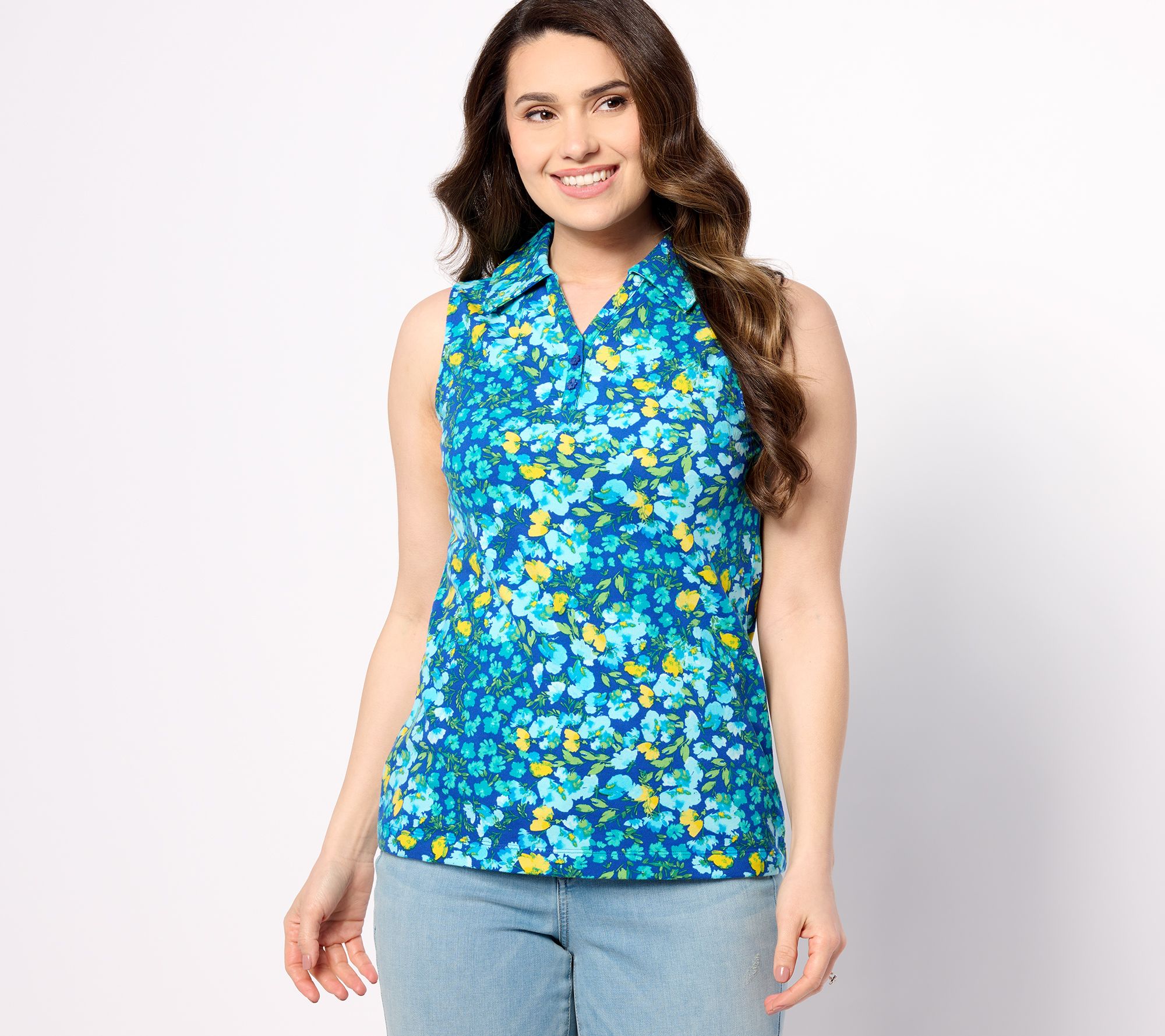 Isaac Mizrahi Live! Printed Pique Sleeveless Polo Top