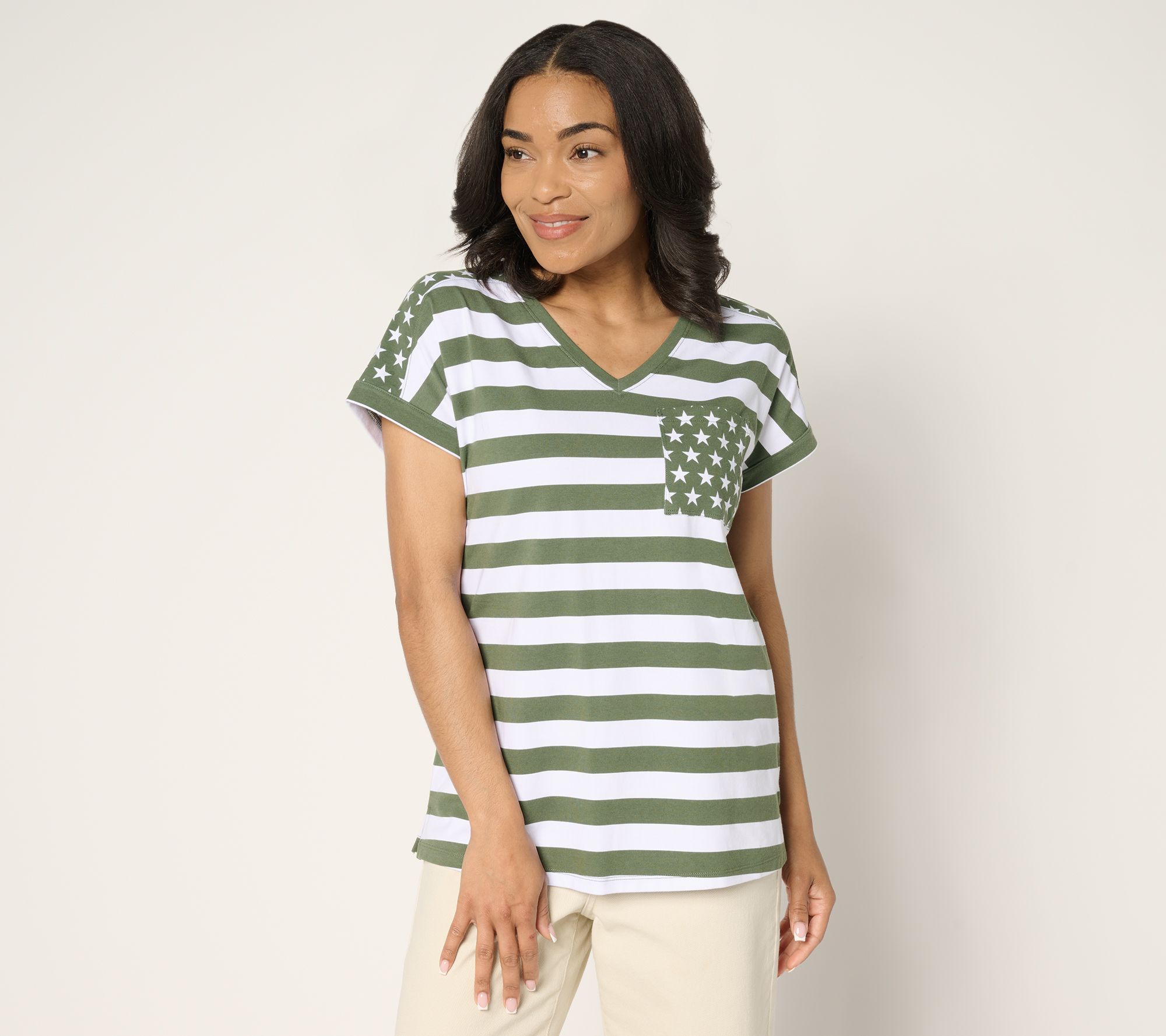 Denim & Co. Americana Printed Stars & Stripes V-Neck Top