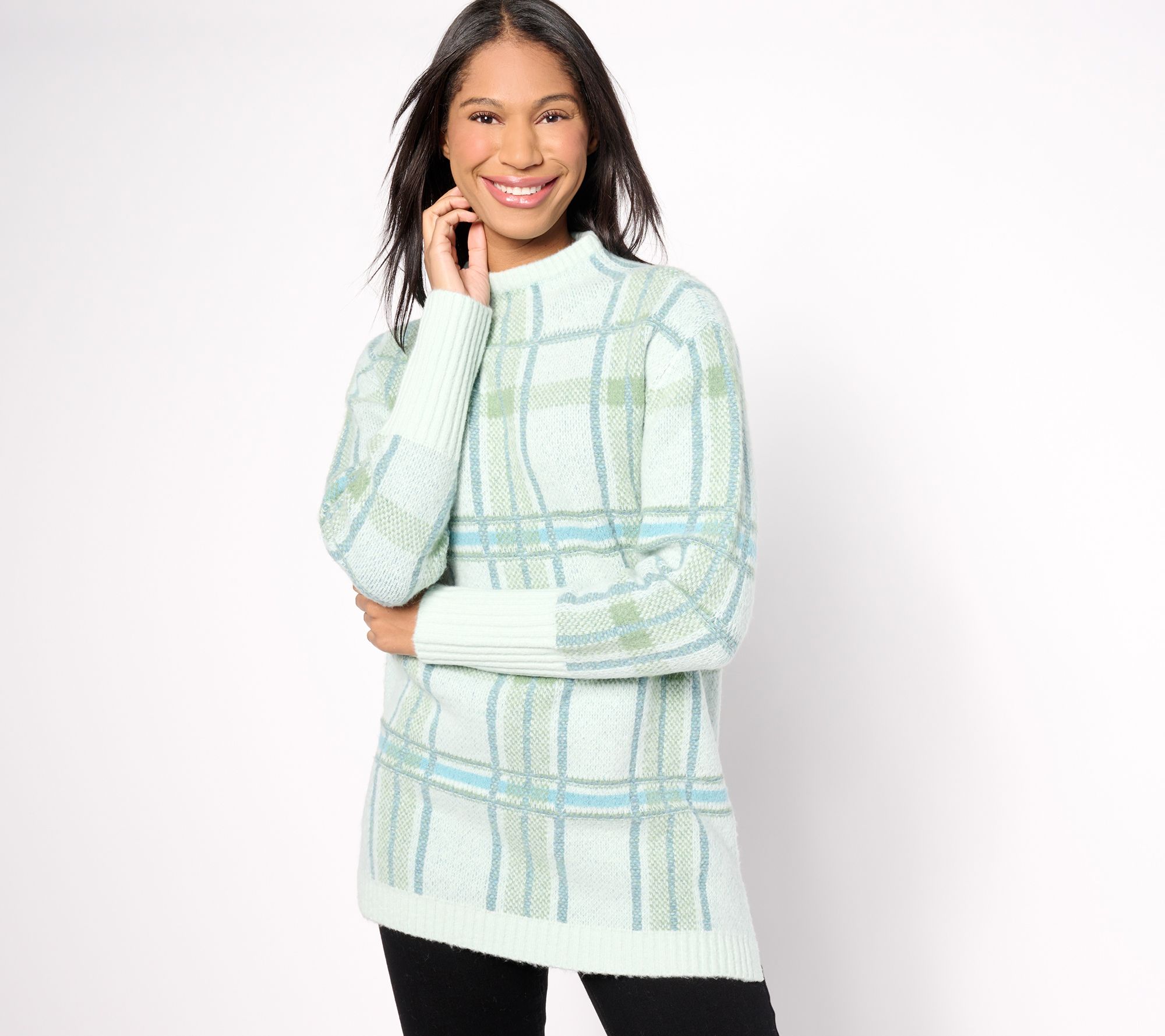 "As Is" Isaac Mizrahi Live! Petite Soho Jumbo Plaid Sweater Tunic