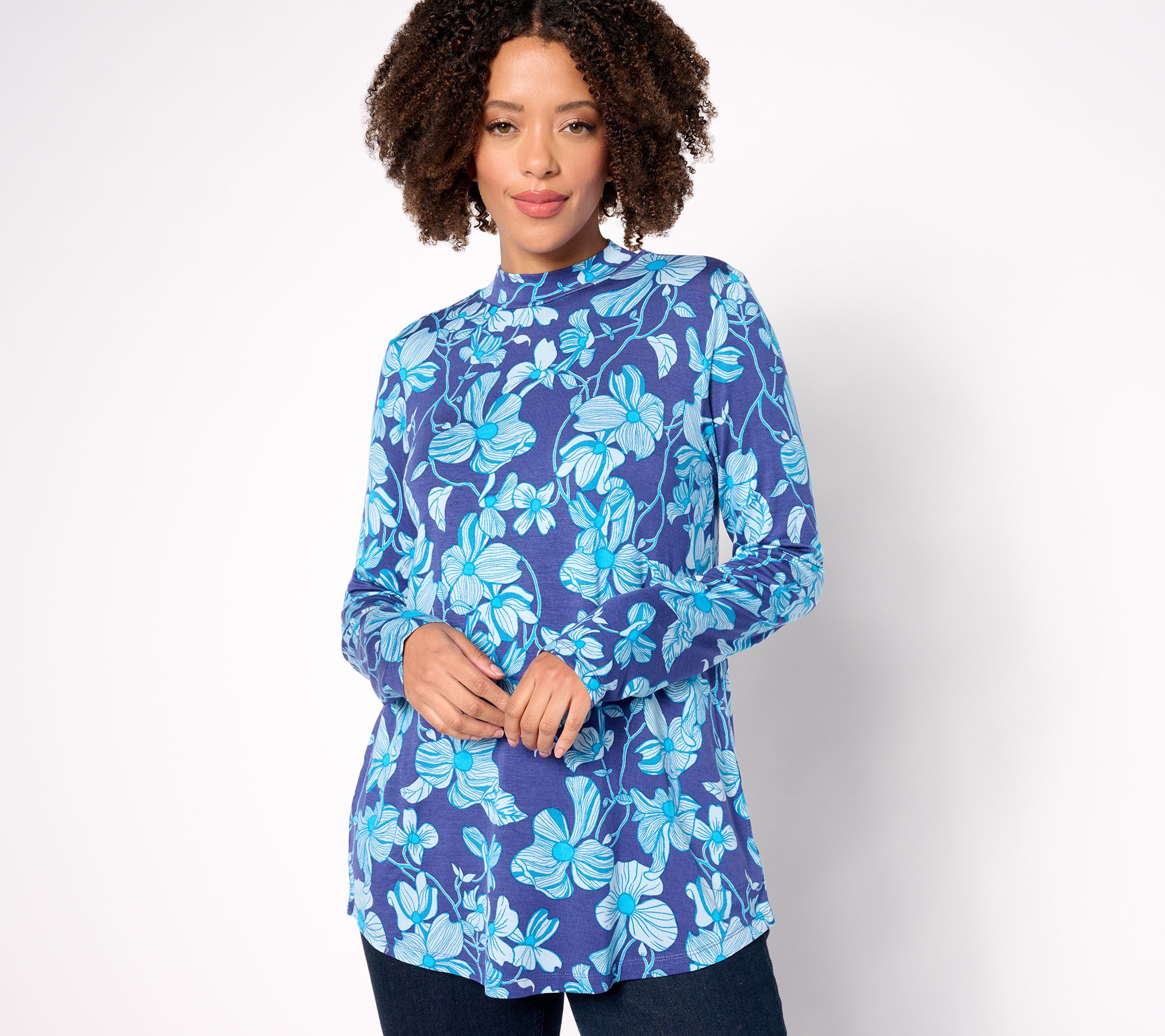 "As Is" LOGO Layers by Lori Goldstein Floral Print Mock Neck Top