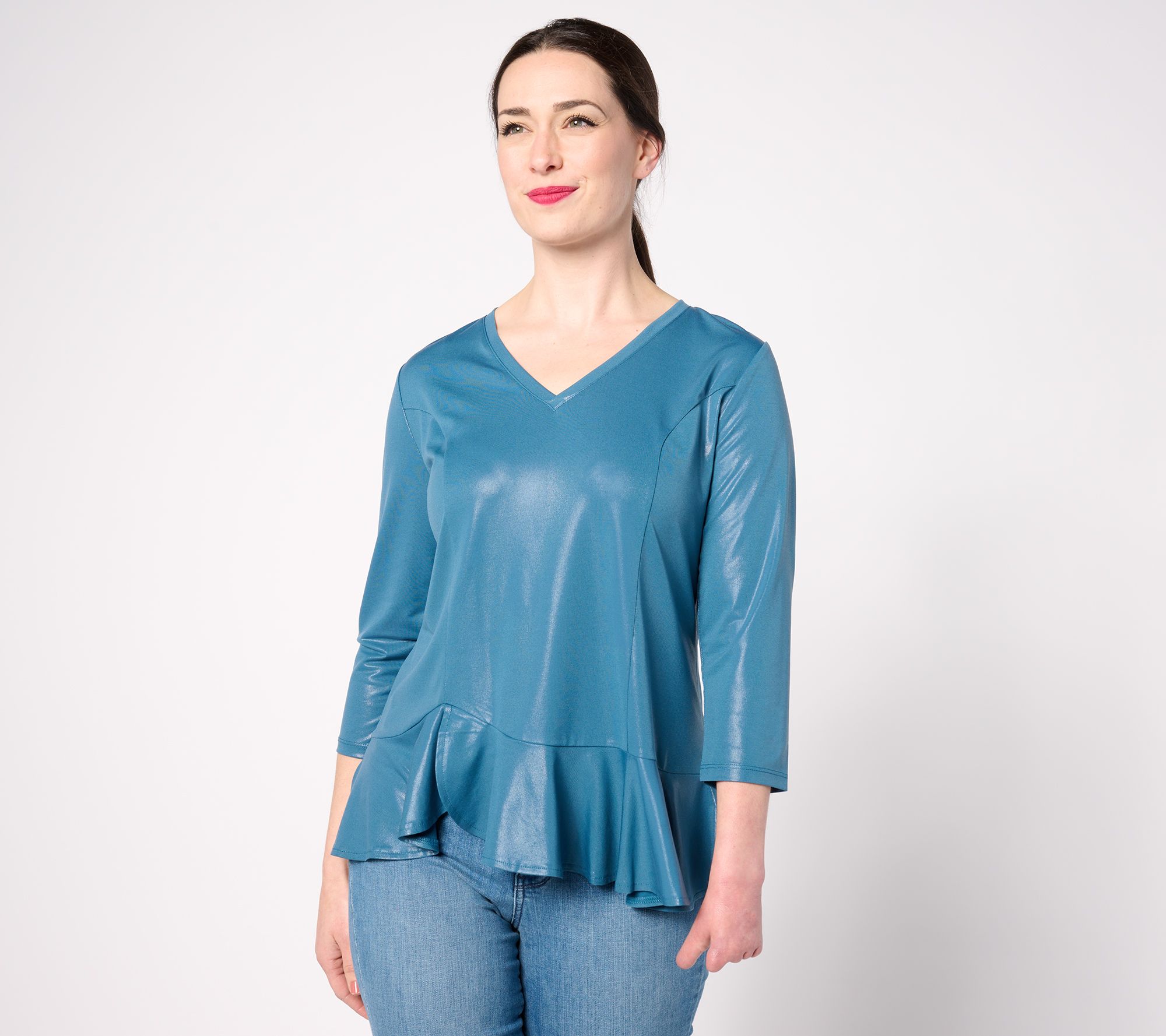"As Is" Attitudes by Renee Shimmer V-Neck Cha Cha Hem Top