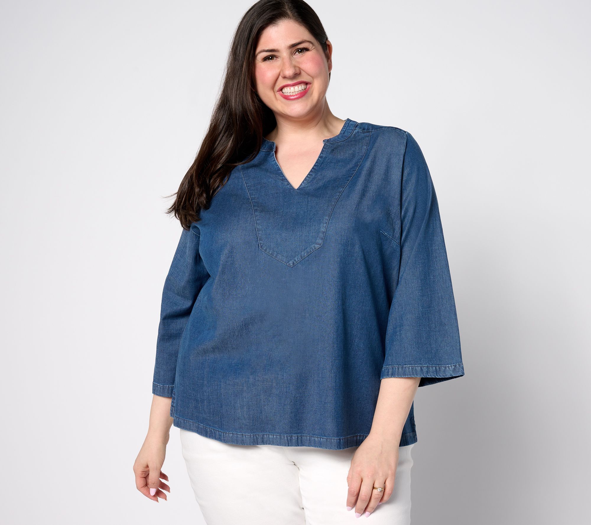 "As Is" Denim & Co. Stretch Chambray Blouse