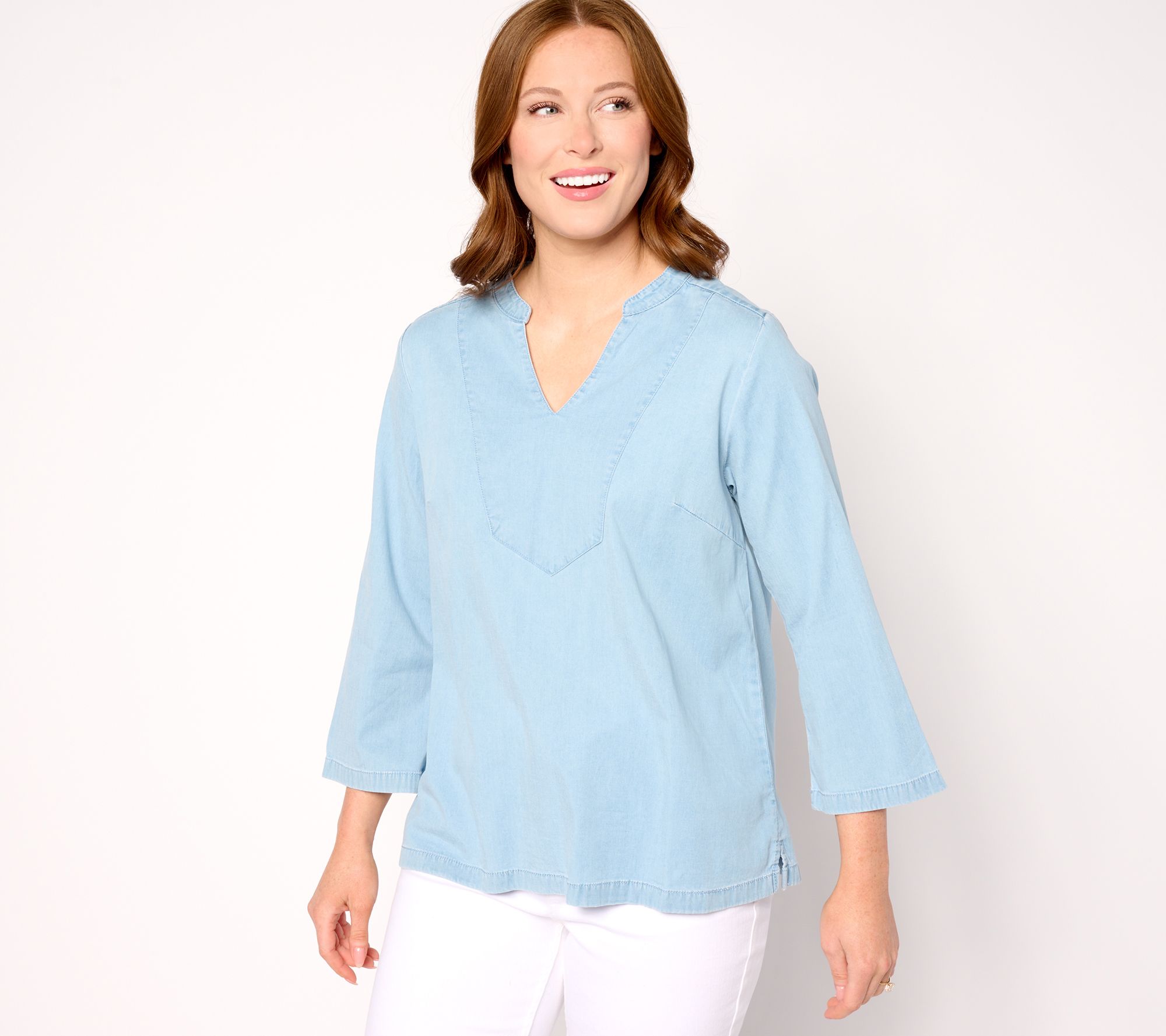 "As Is" Denim & Co. Stretch Chambray Blouse