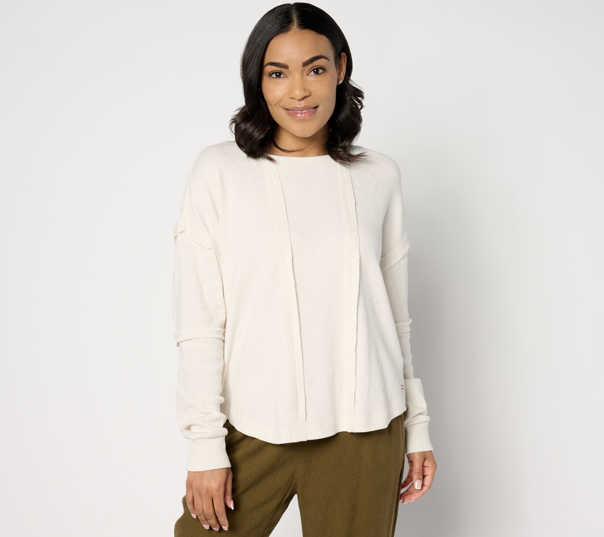 "As Is" Peace Love World Curved Hem Long Sleeve Top