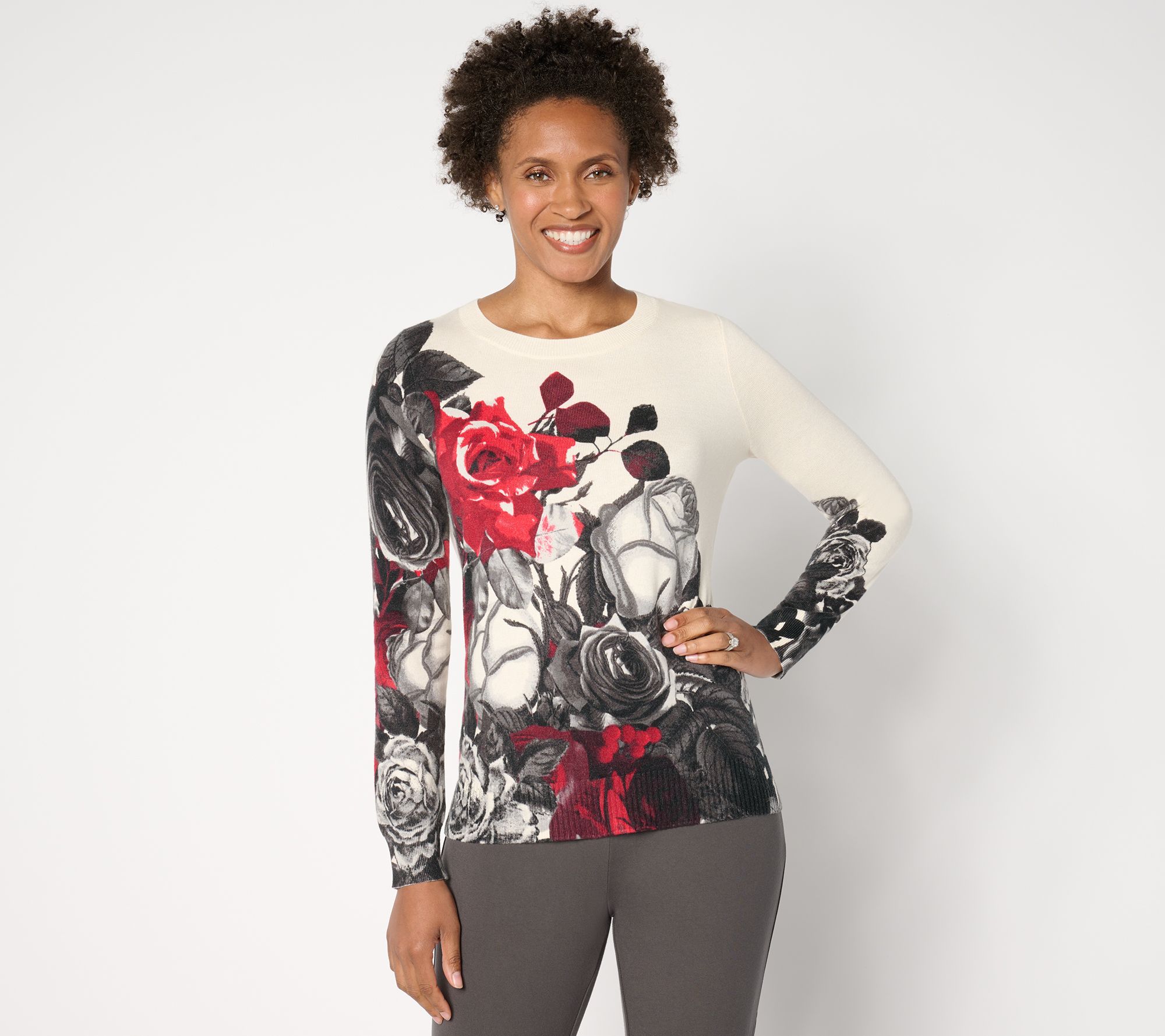 Attitudes by Renee Long Sleeve Printed Sweater