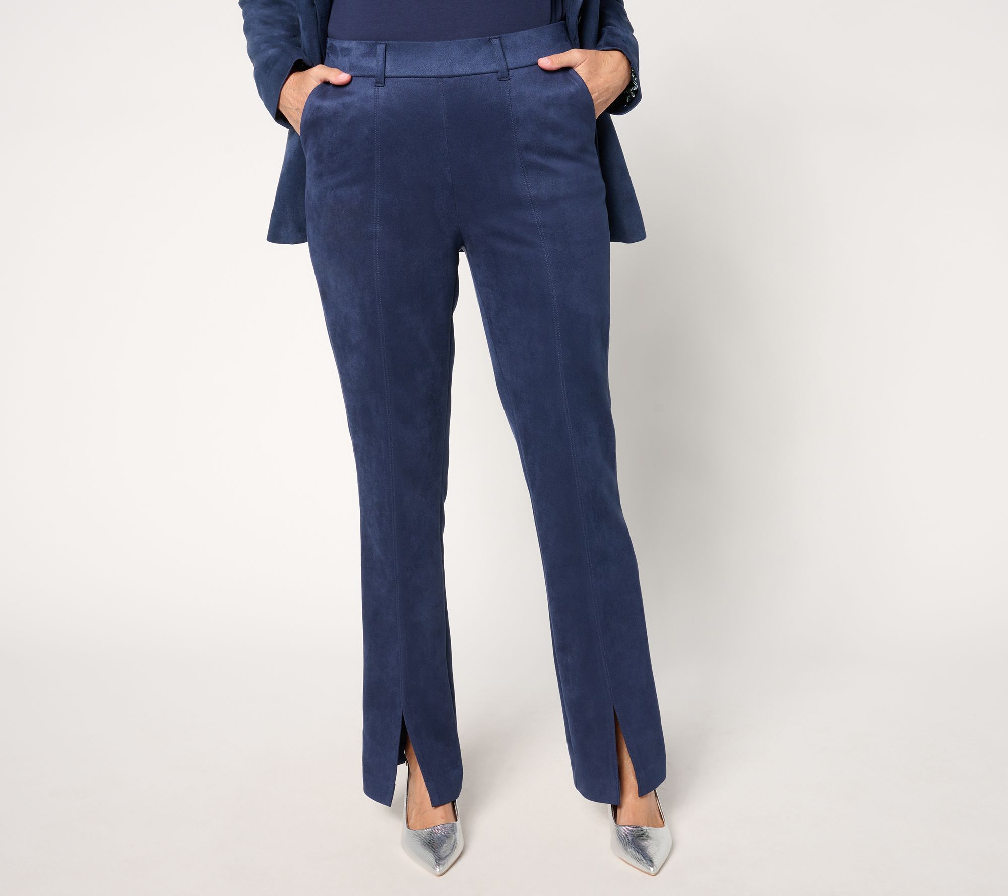 Isaac Mizrahi Live! Regular Estate Stretch Faux Suede Bootcut Pants