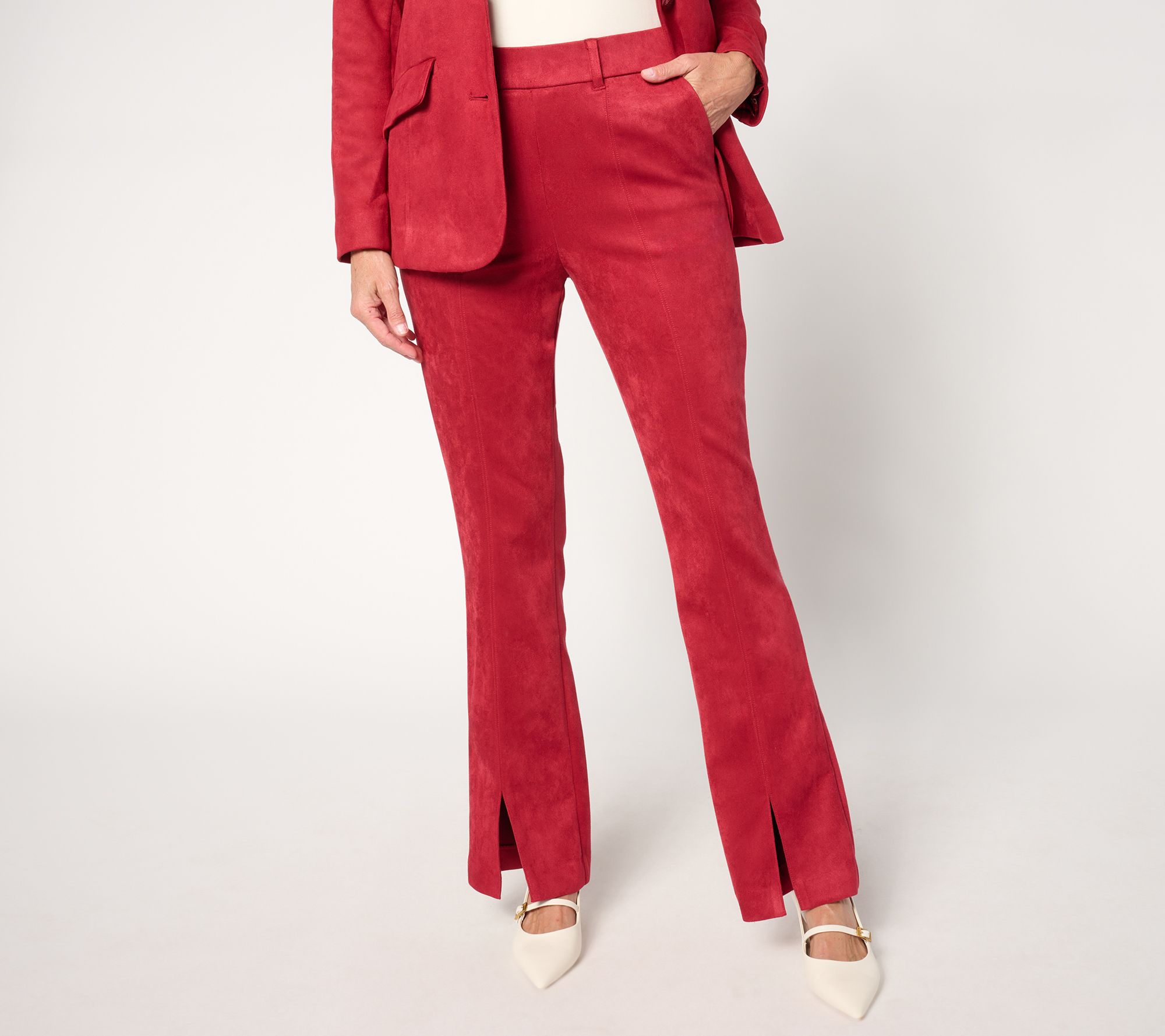 Isaac Mizrahi Live! Regular Estate Stretch Faux Suede Bootcut Pants