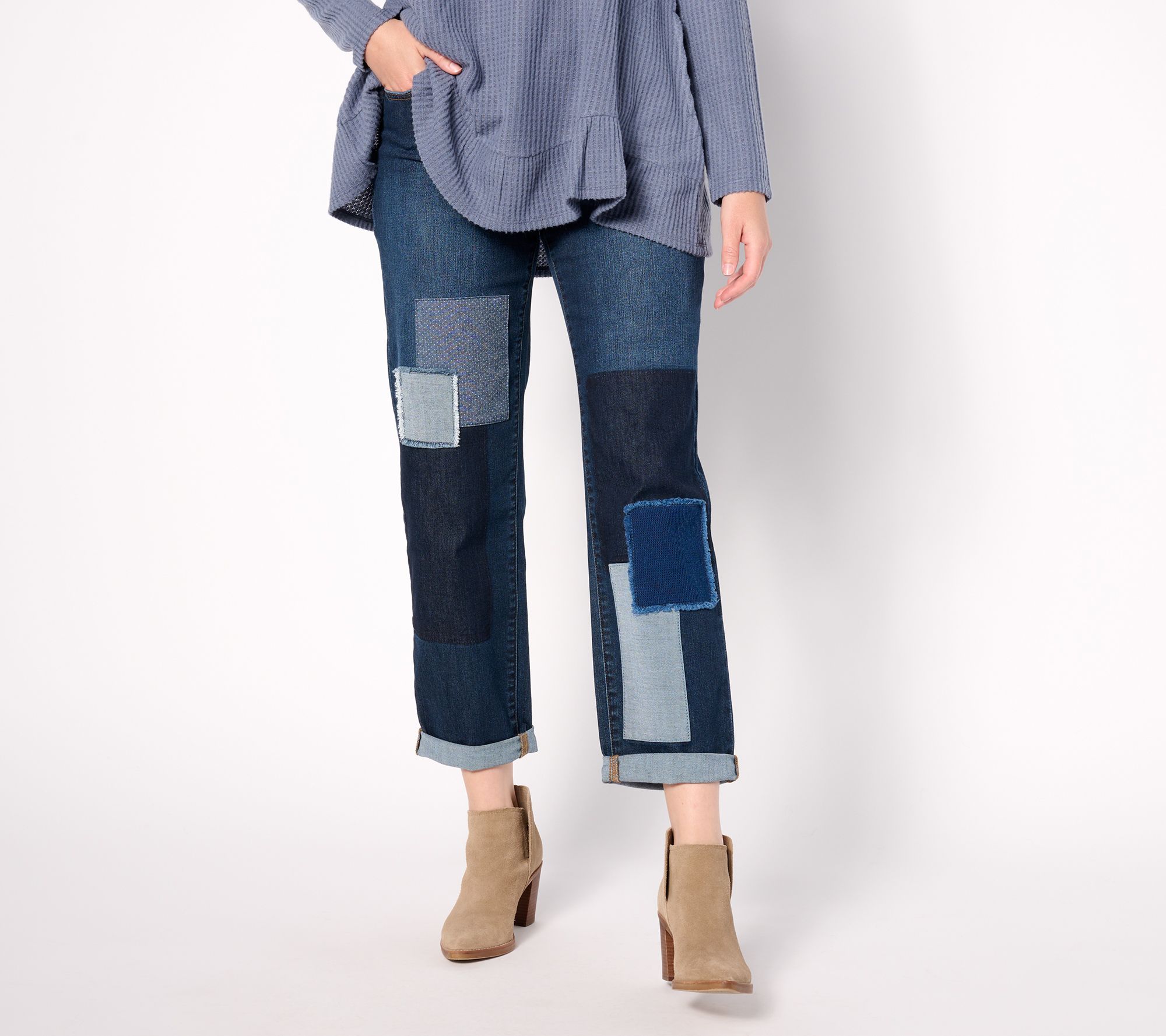 "As Is" LOGO by Lori Goldstein Tall Patchwork Boyfriend Jeans