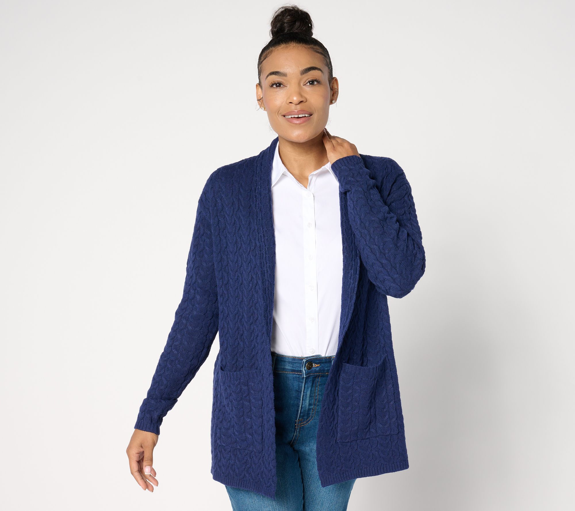 Denim & Co. Regular Cable Knit Tunic Cardigan with Pockets